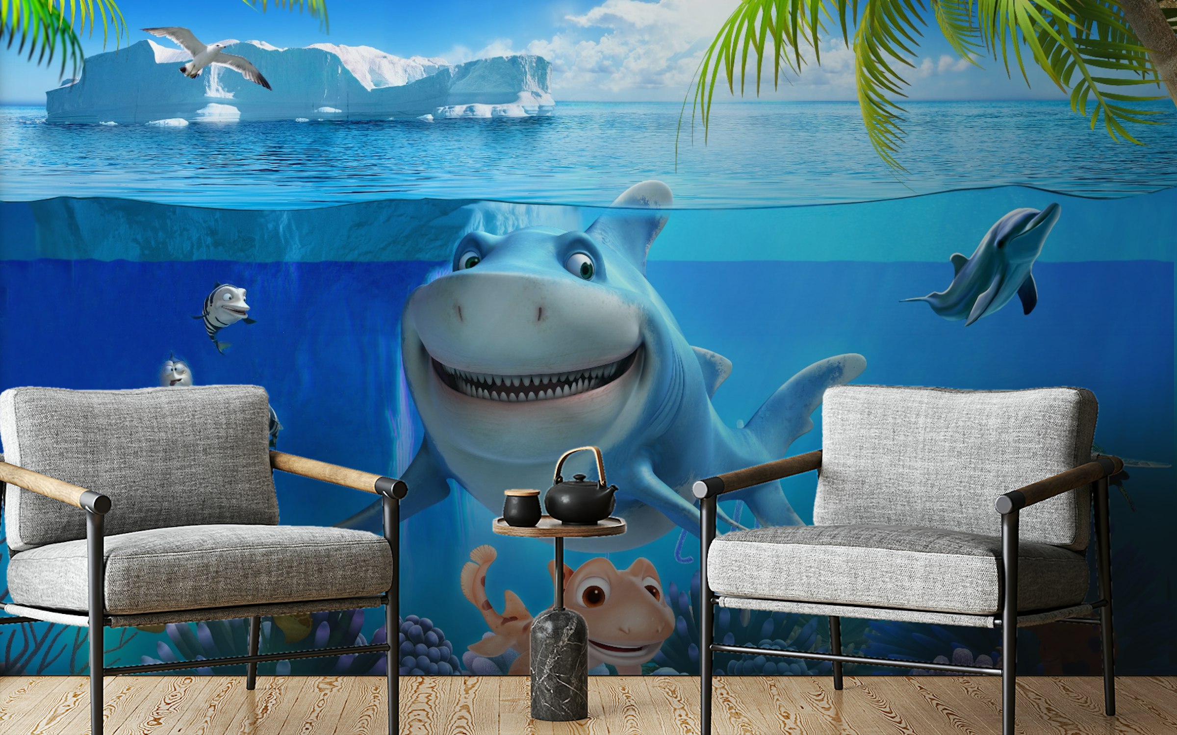 3d Underwater Shark World Kids Room Wall Murals