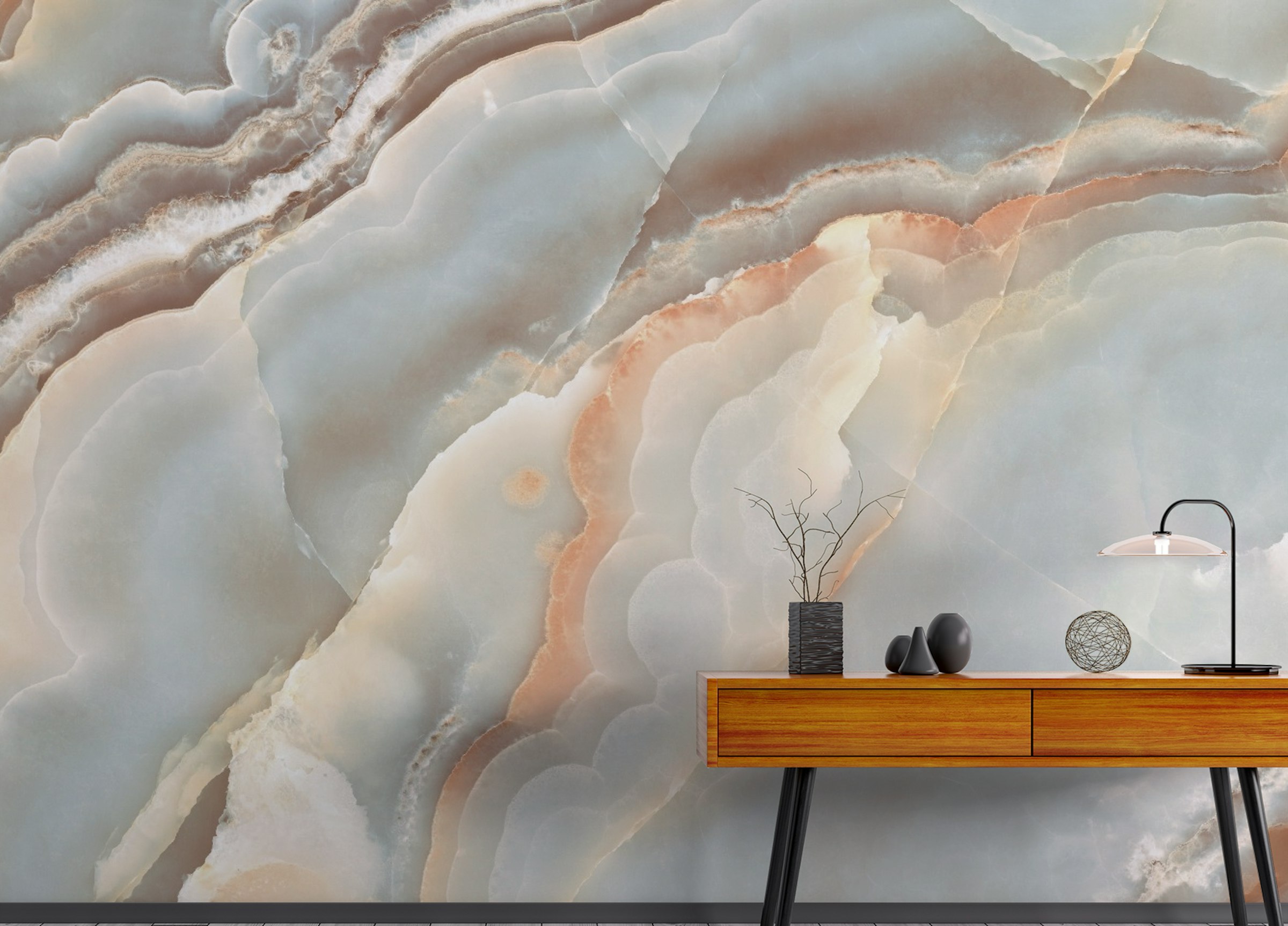 Peel and Stick Aqua Tone Natural Marble Wallpaper Murals