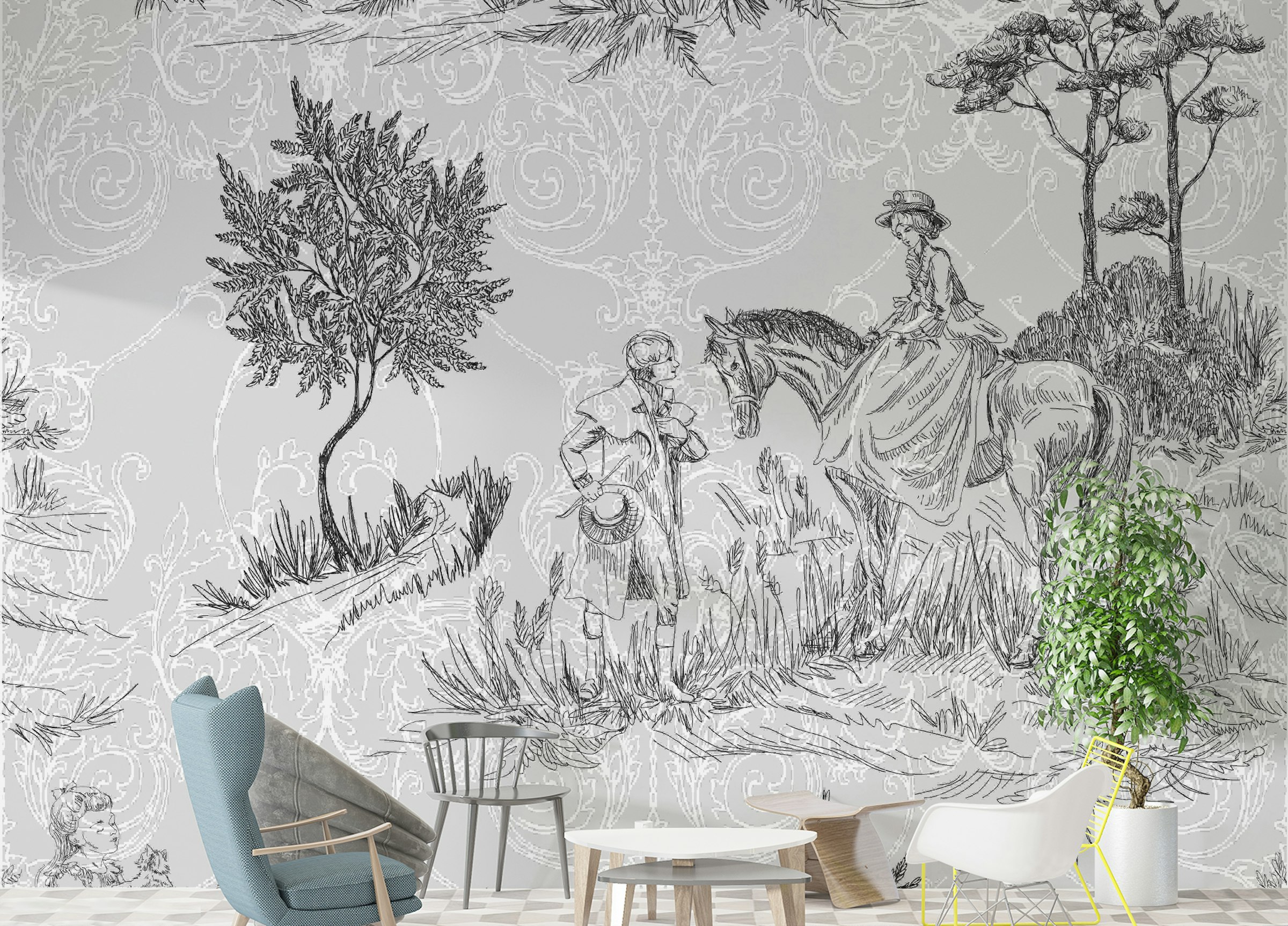Custom made Rococo Inspired Pastoral Wall mural