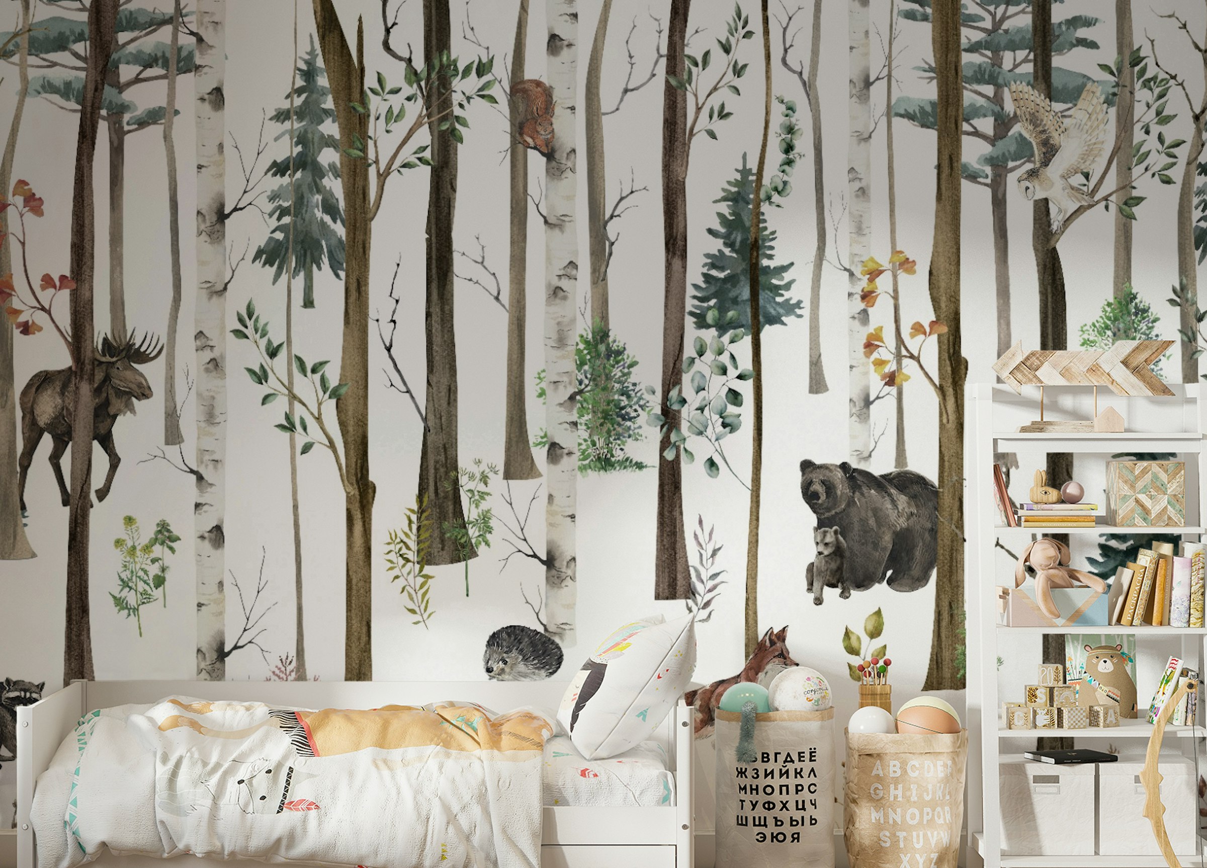 Custom made Fox & Bear in Snow Forest Wallpaper Mural