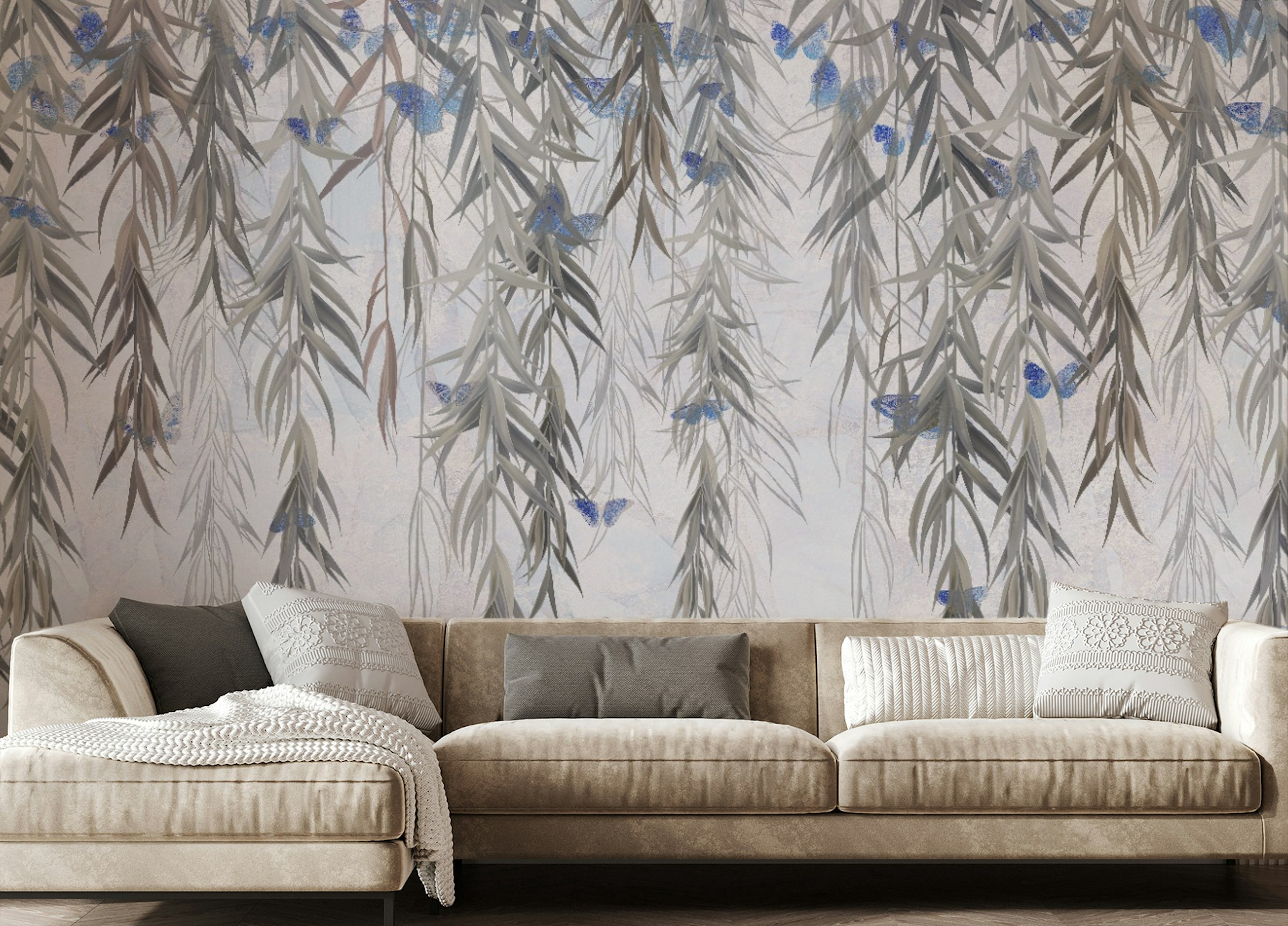 Custom made Hanging Willows on Grey Wallpaper Mural