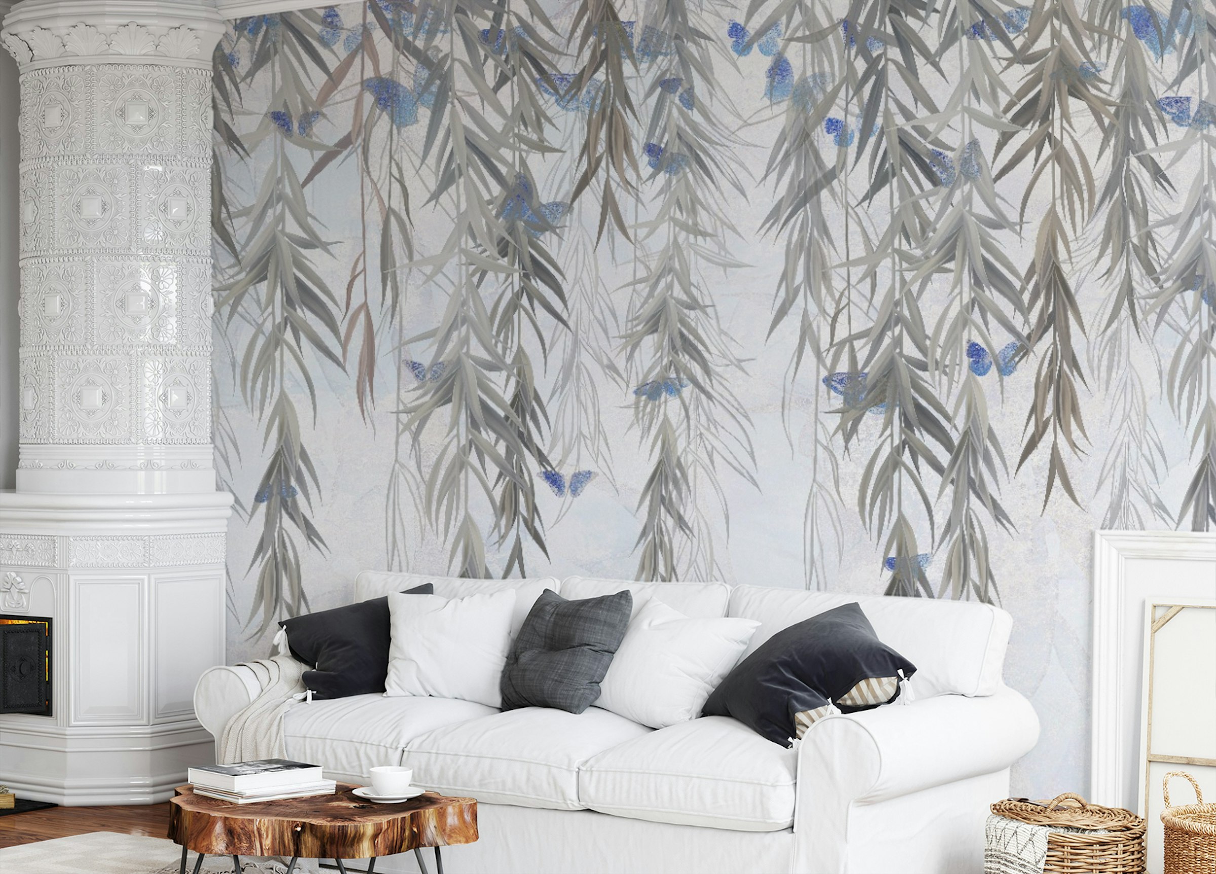 Peel and Stick Hanging Willows on Grey Wallpaper Mural