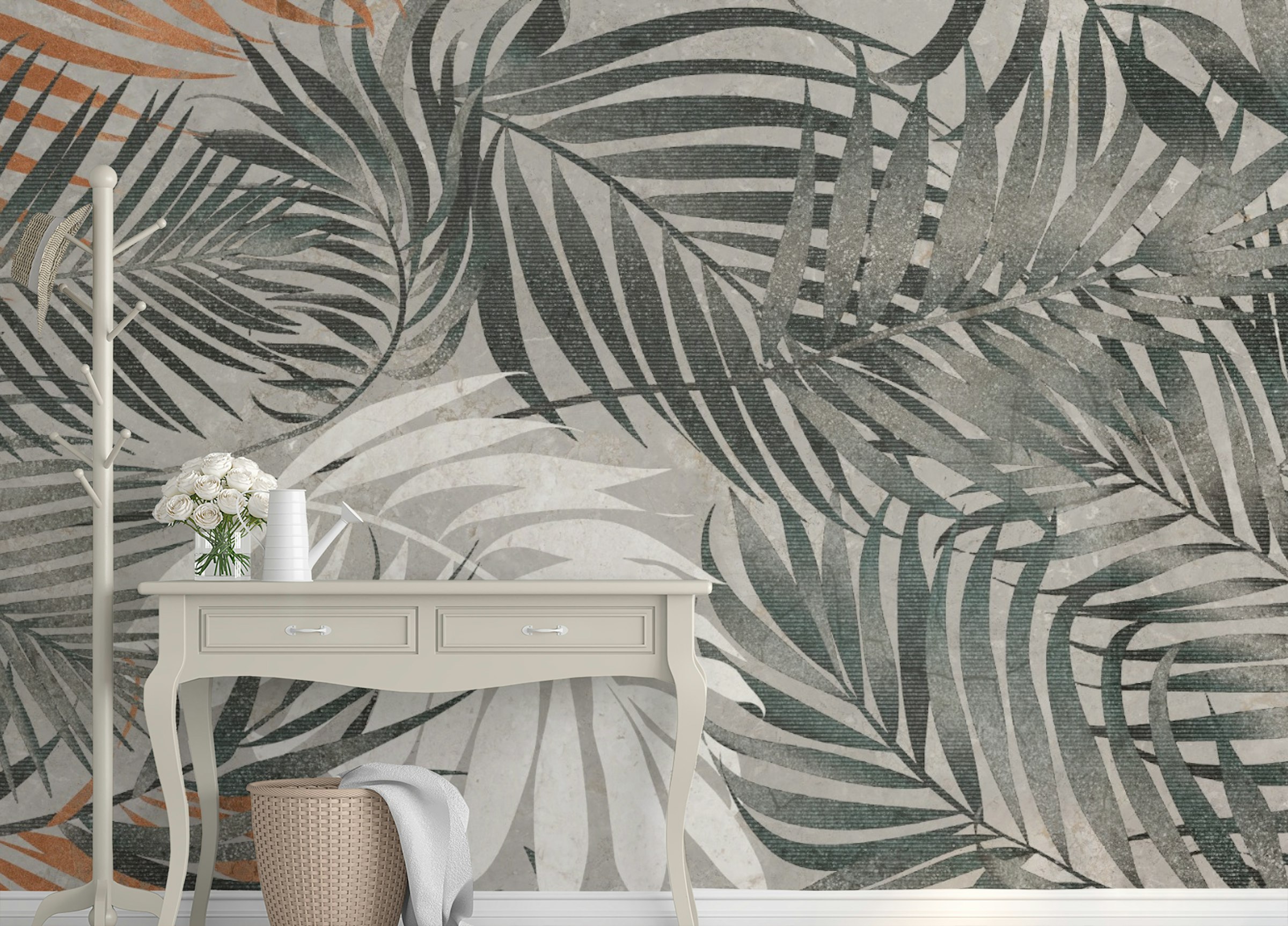 Custom made Grey Tropical Leaves Wallpaper Mural