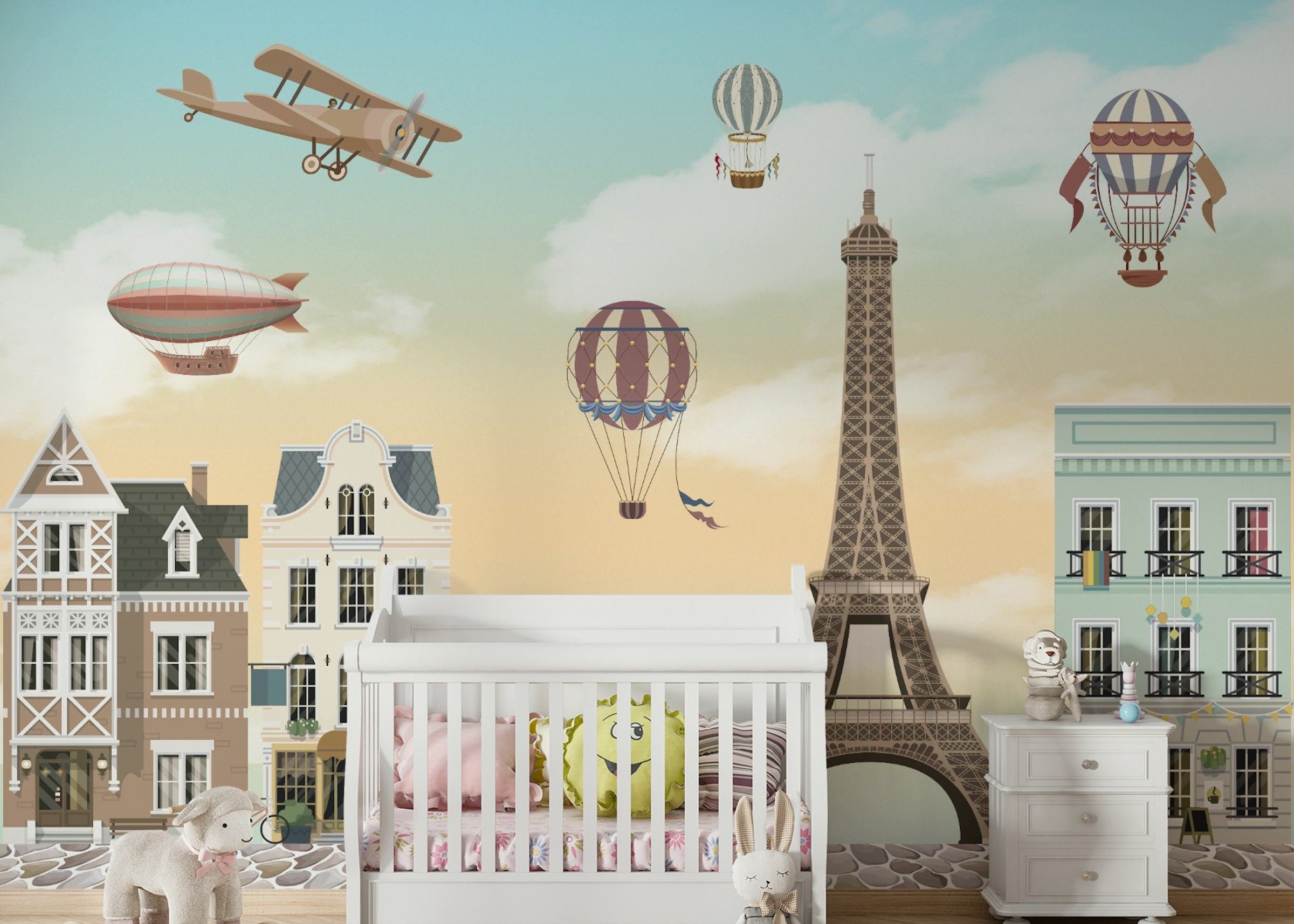Peel and Stick Eiffel Tower City Wallpaper Mural