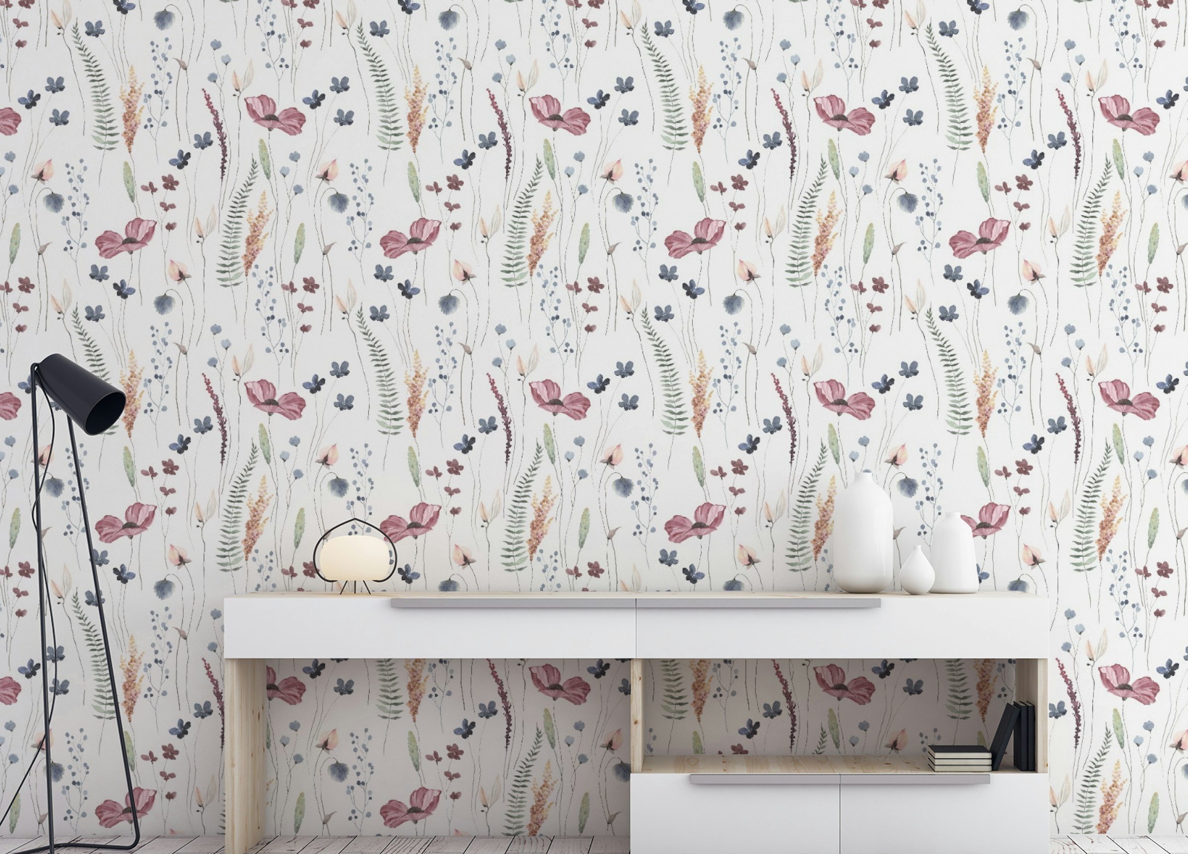 Custom made Floral Watercolor Seamless Abstract Pattern Wallpaper for Walls