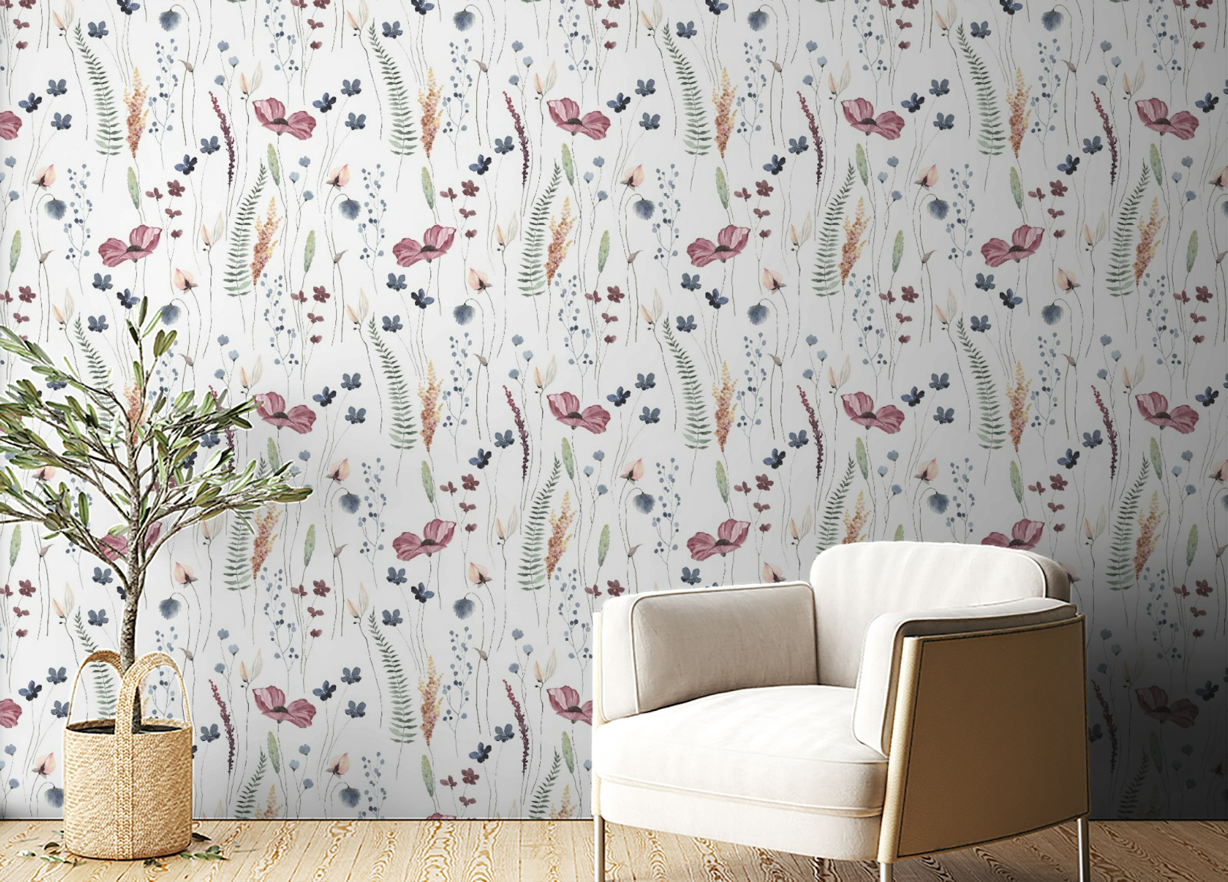 Peel and Stick Floral Watercolor Seamless Abstract Pattern Wallpaper for Walls