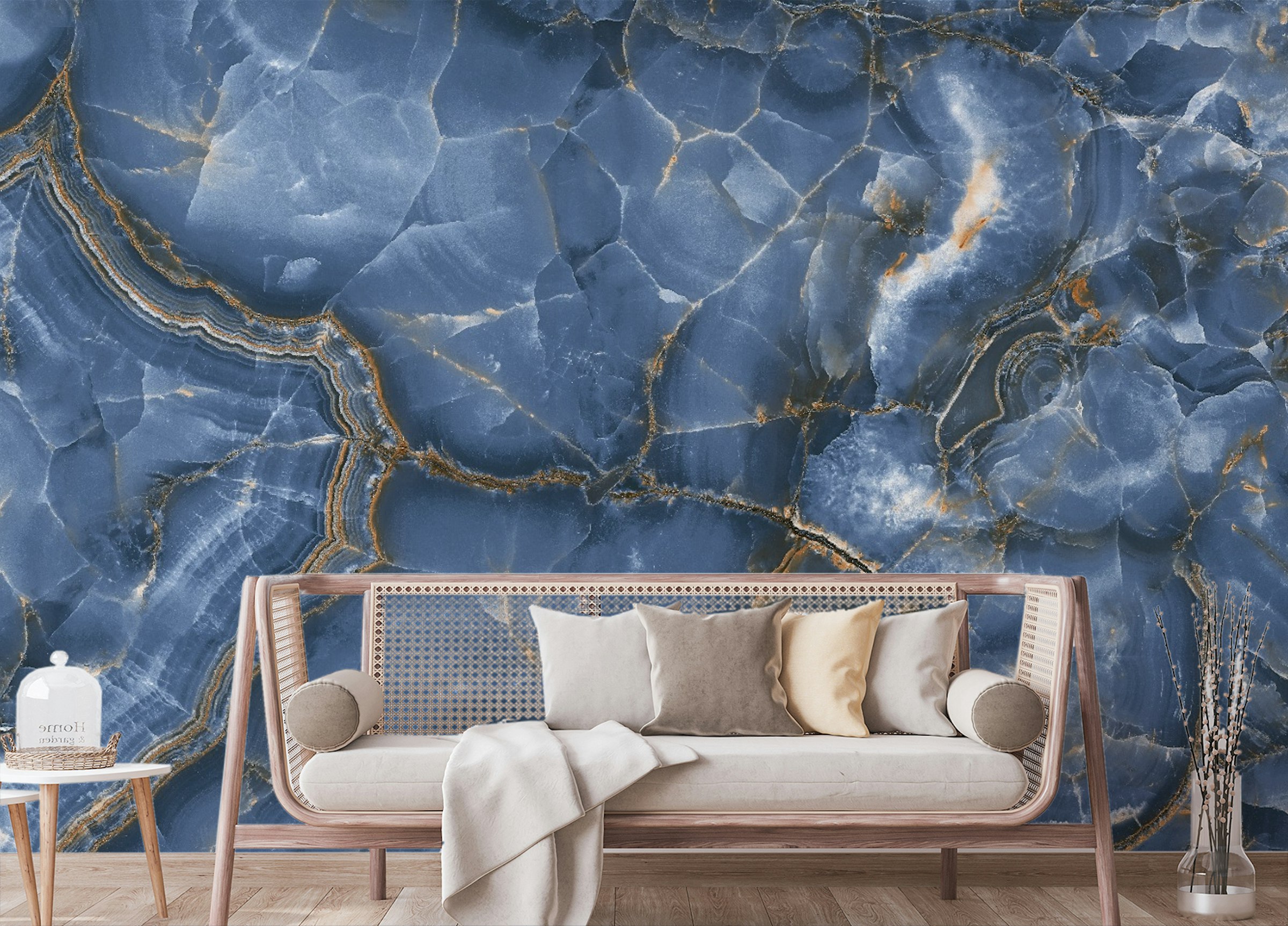 Peel and Stick White & Blue Onyx Marble Wallpaper Mural