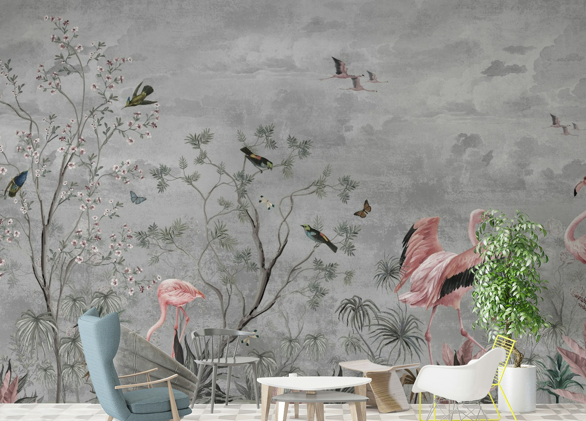 Custom made Jungle Leaves Flamingo Birds Wallpaper Murals