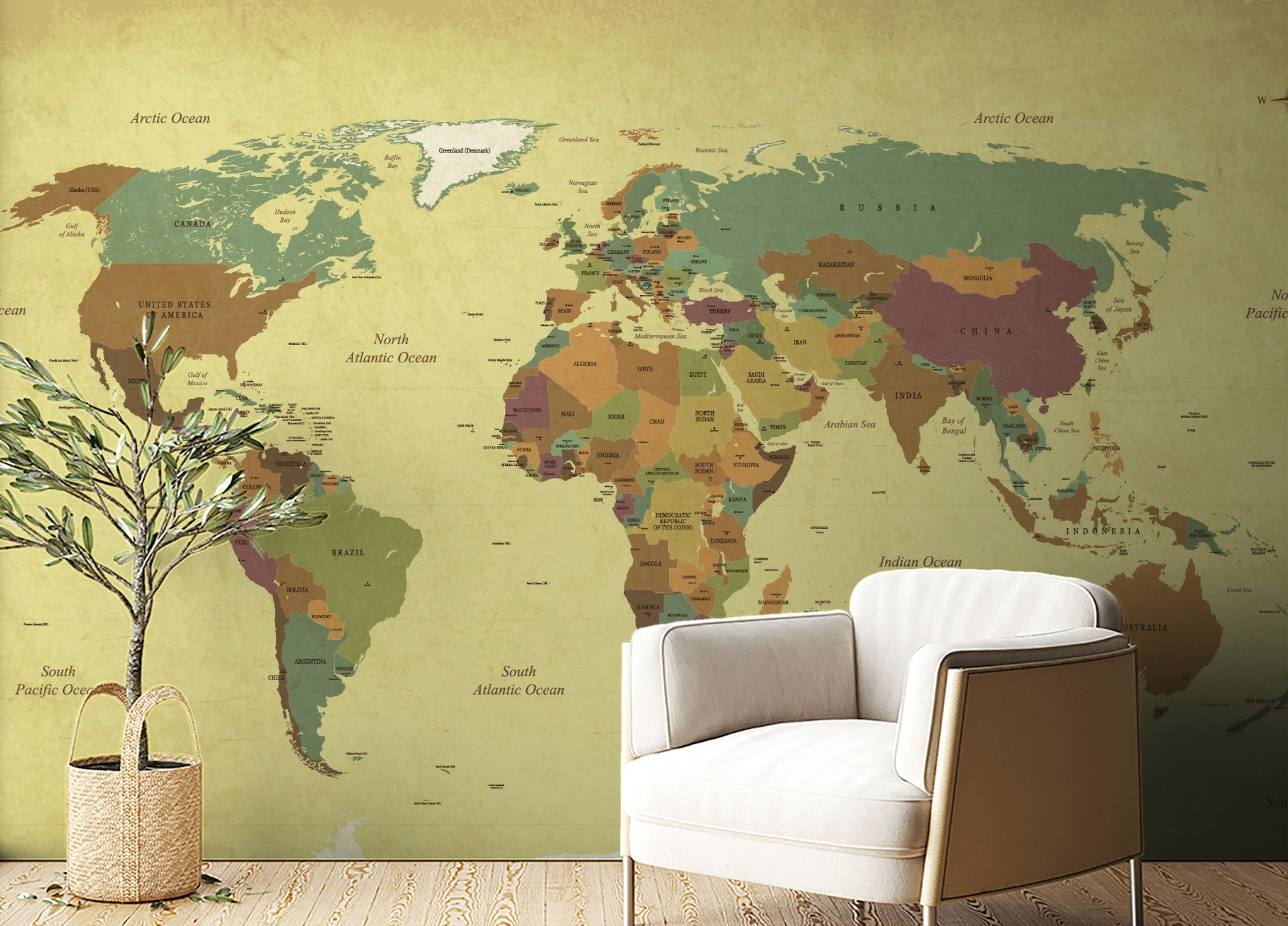 Peel and Stick World Map Vintage Wallpaper Mural