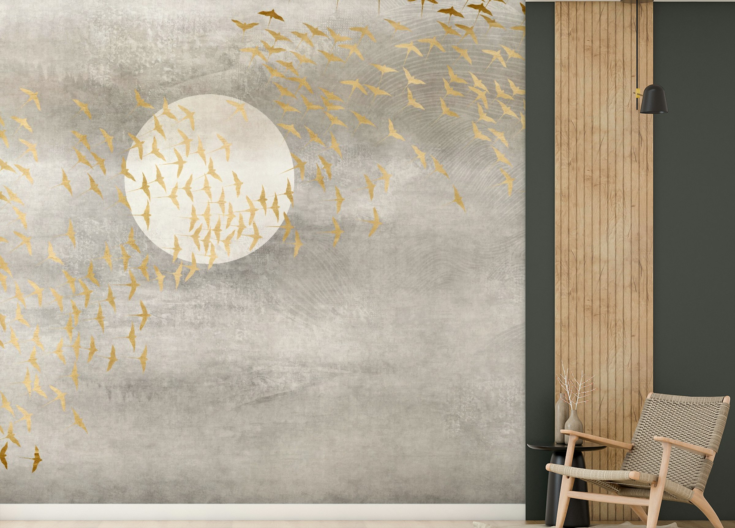 Custom made Dark Golden Birds Flying in Sky Wallpaper Murals