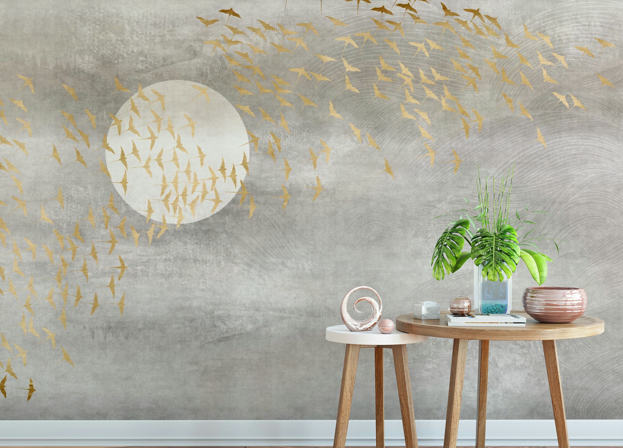Peel and Stick Dark Golden Birds Flying in Sky Wallpaper Murals