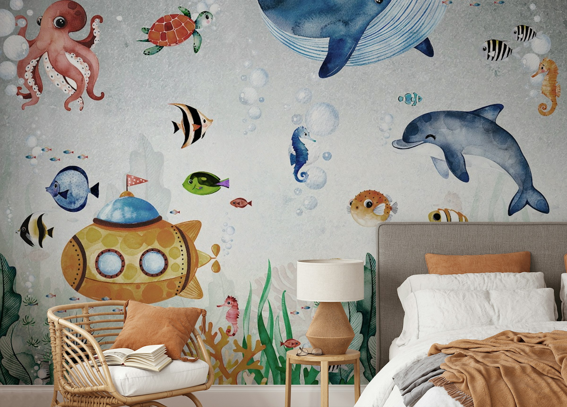 Peel and Stick Underwater Fish & Marin Life Wallpaper for Walls