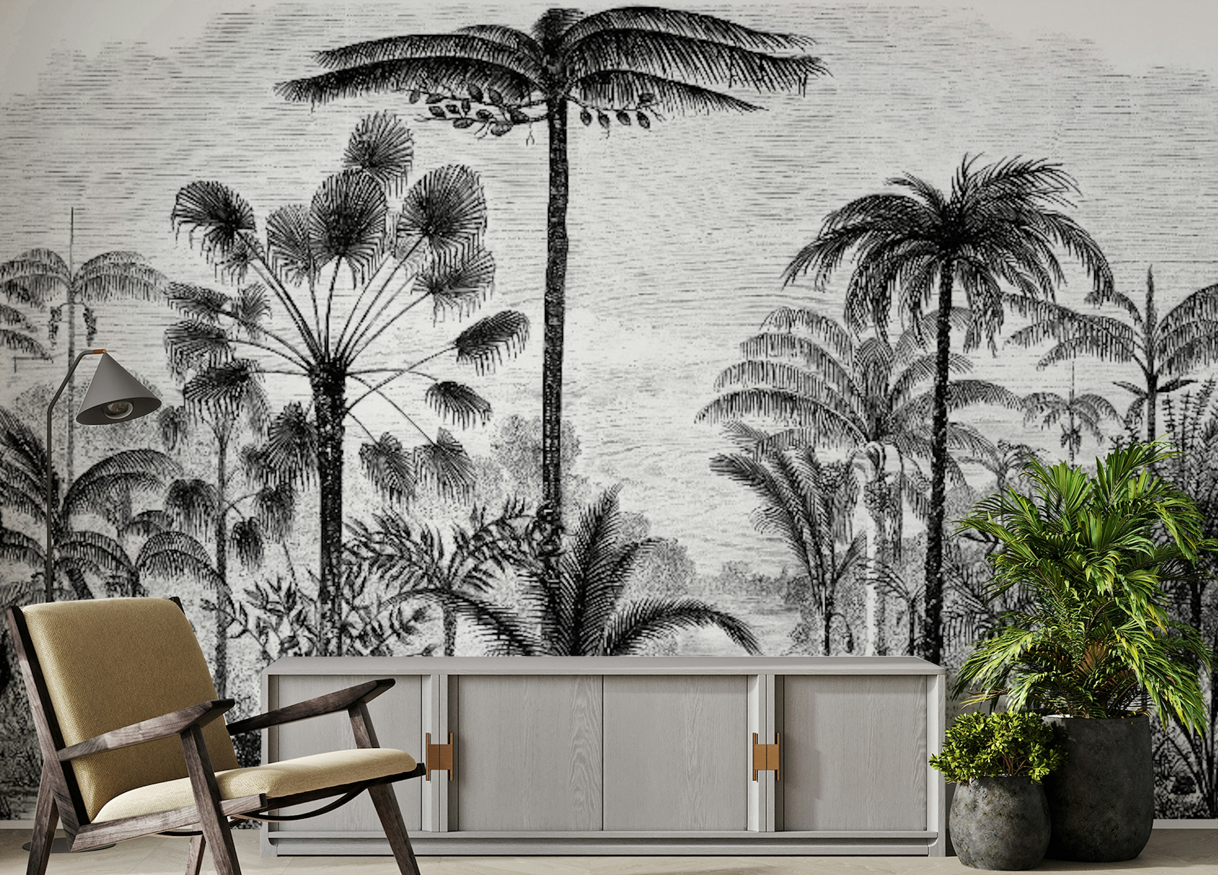 Peel and Stick Vintage Palm Sketch Wall Art Murals