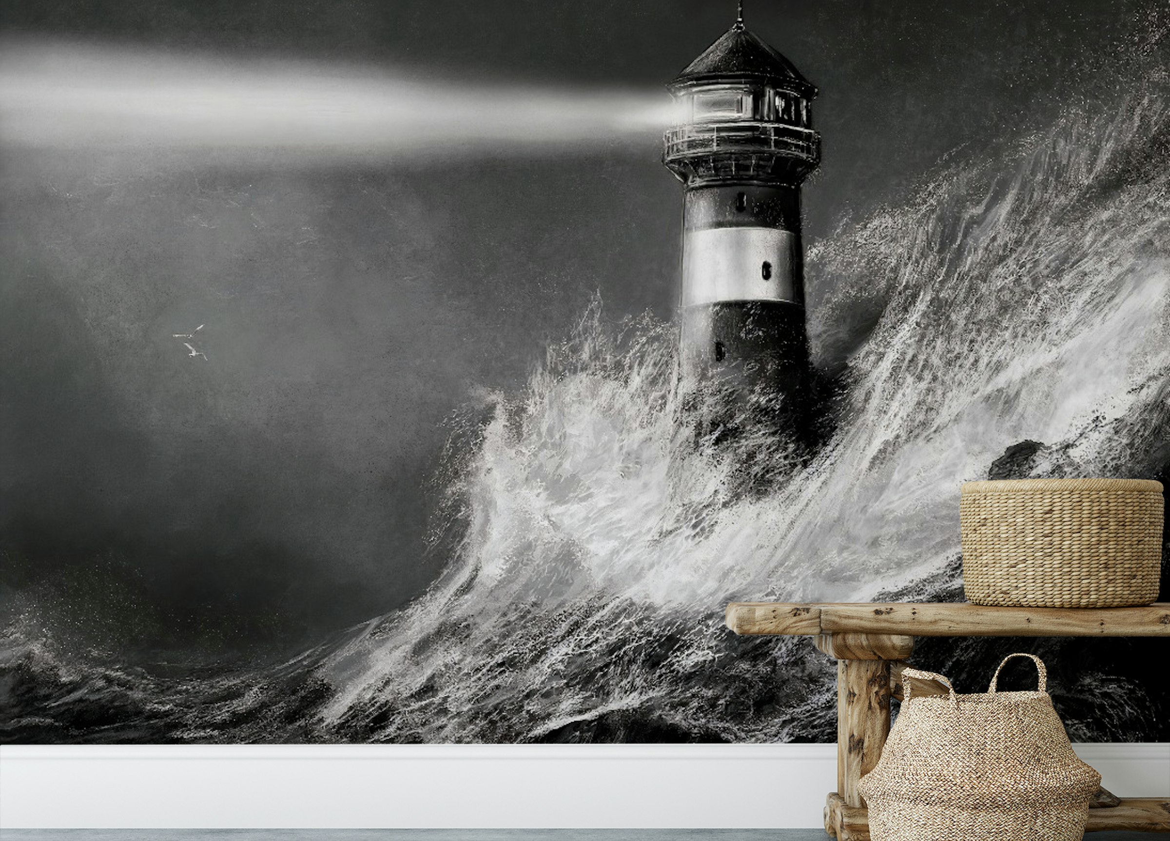 Peel and Stick Dark Night Lighthouse Wallpaper For Walls