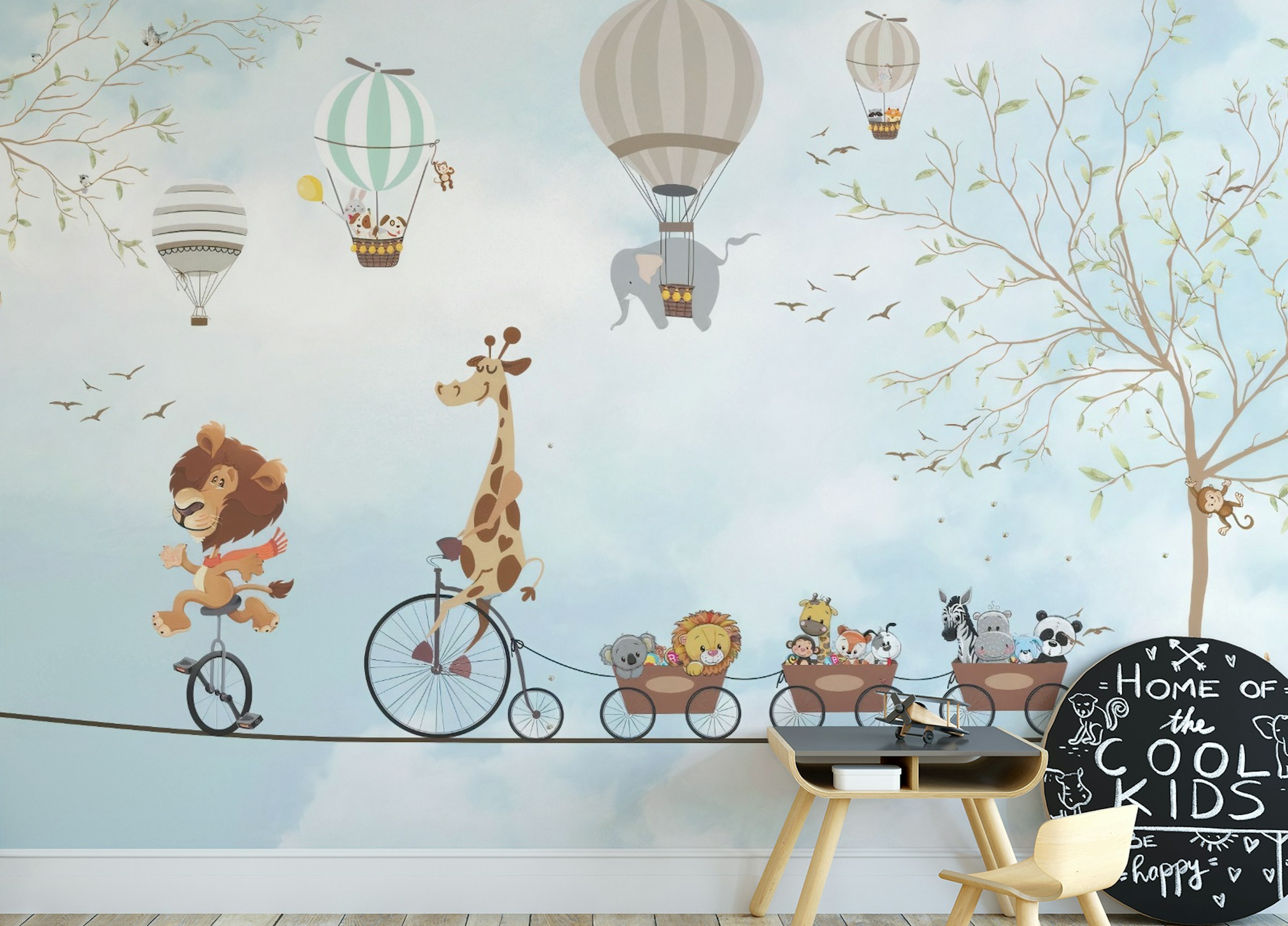 Peel and Stick Aerial Animal Acrobats Wall Murals