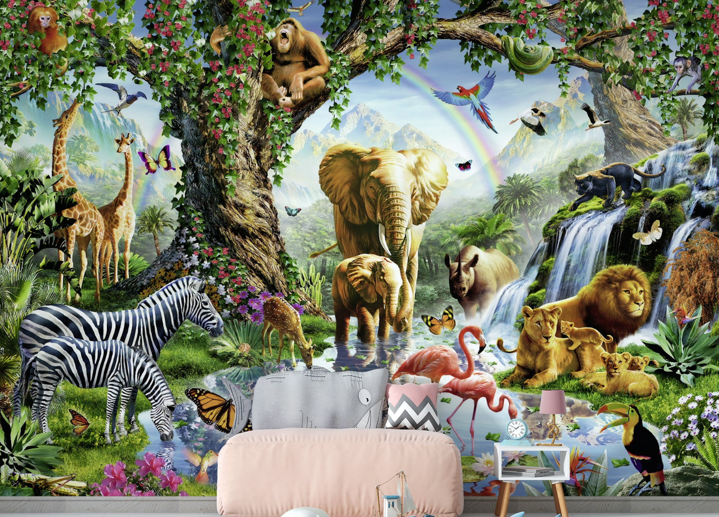 Peel and Stick 3D Vibrant Jungle Animals Wallpaper Murals