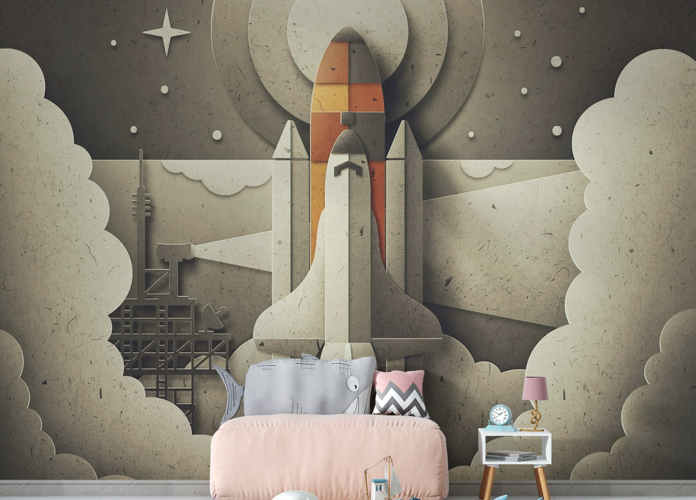 Peel and Stick Space Launcher Kids Room Wallpaper