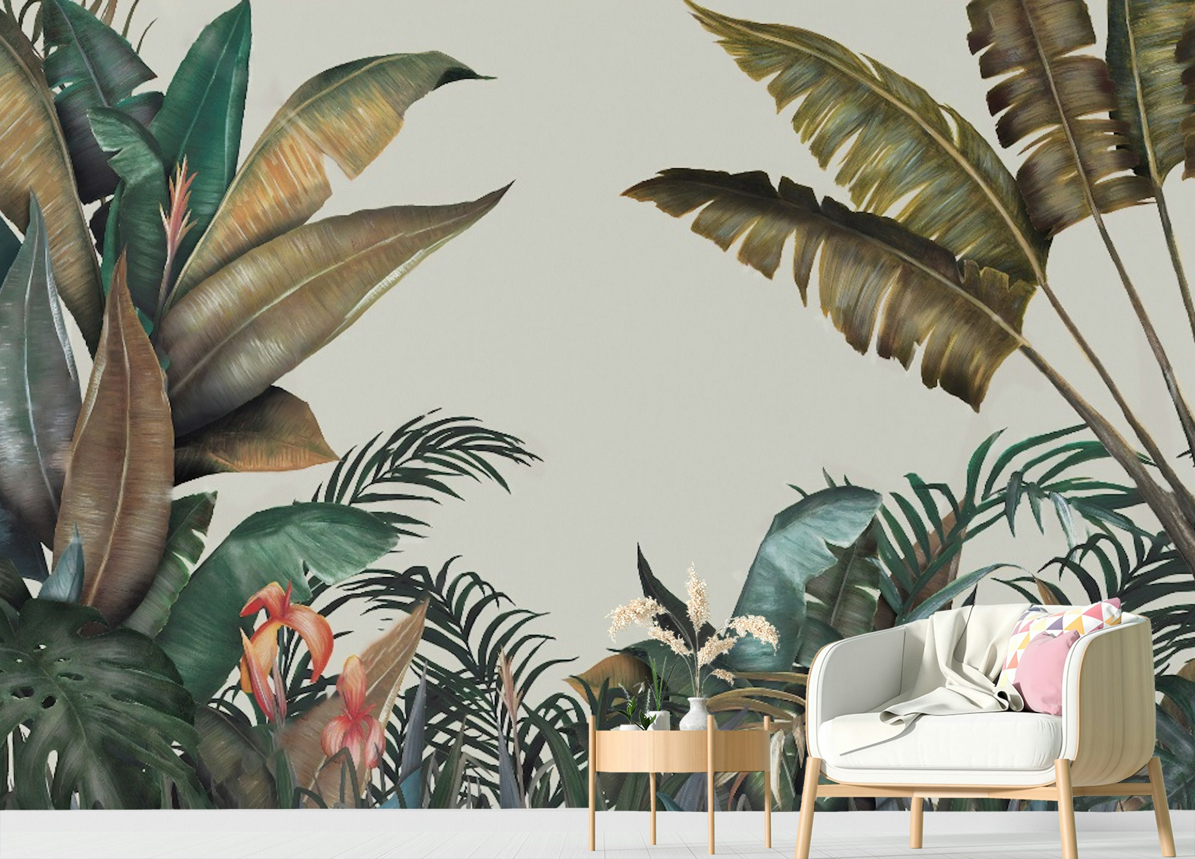 Peel and Stick Tropical Monochrome Paradise Wallpaper Murals