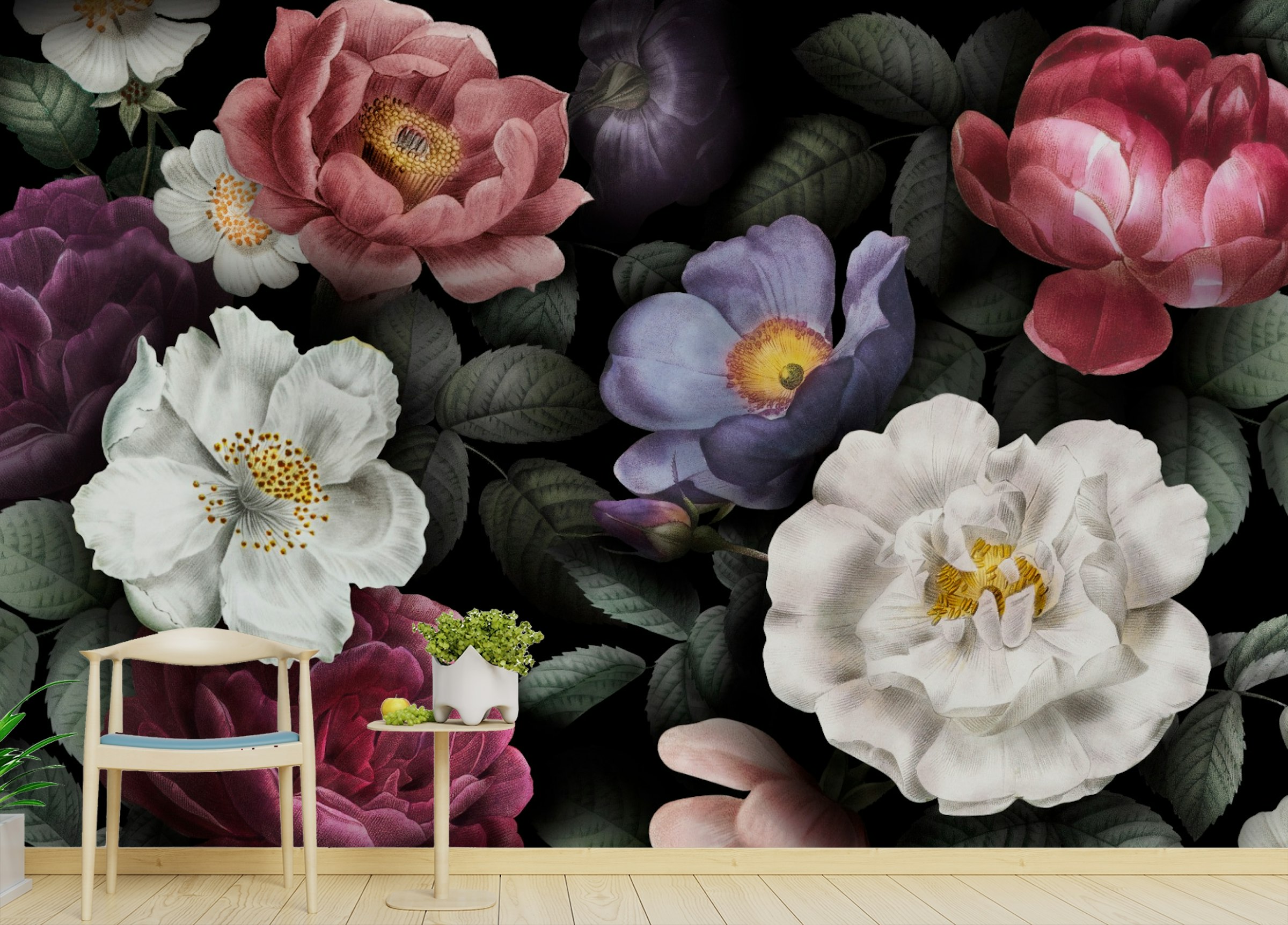 Custom made Dark Colorful Floral Wallpaper for walls