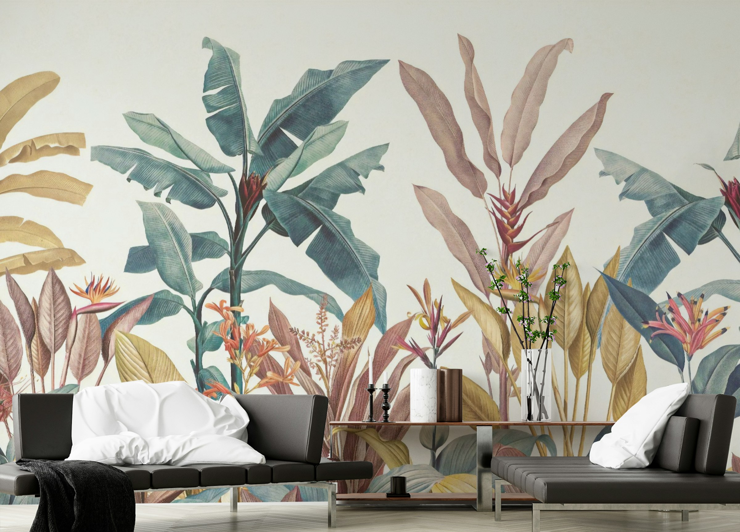 Peel and Stick Green and Pink Exotica Wallpaper Murals