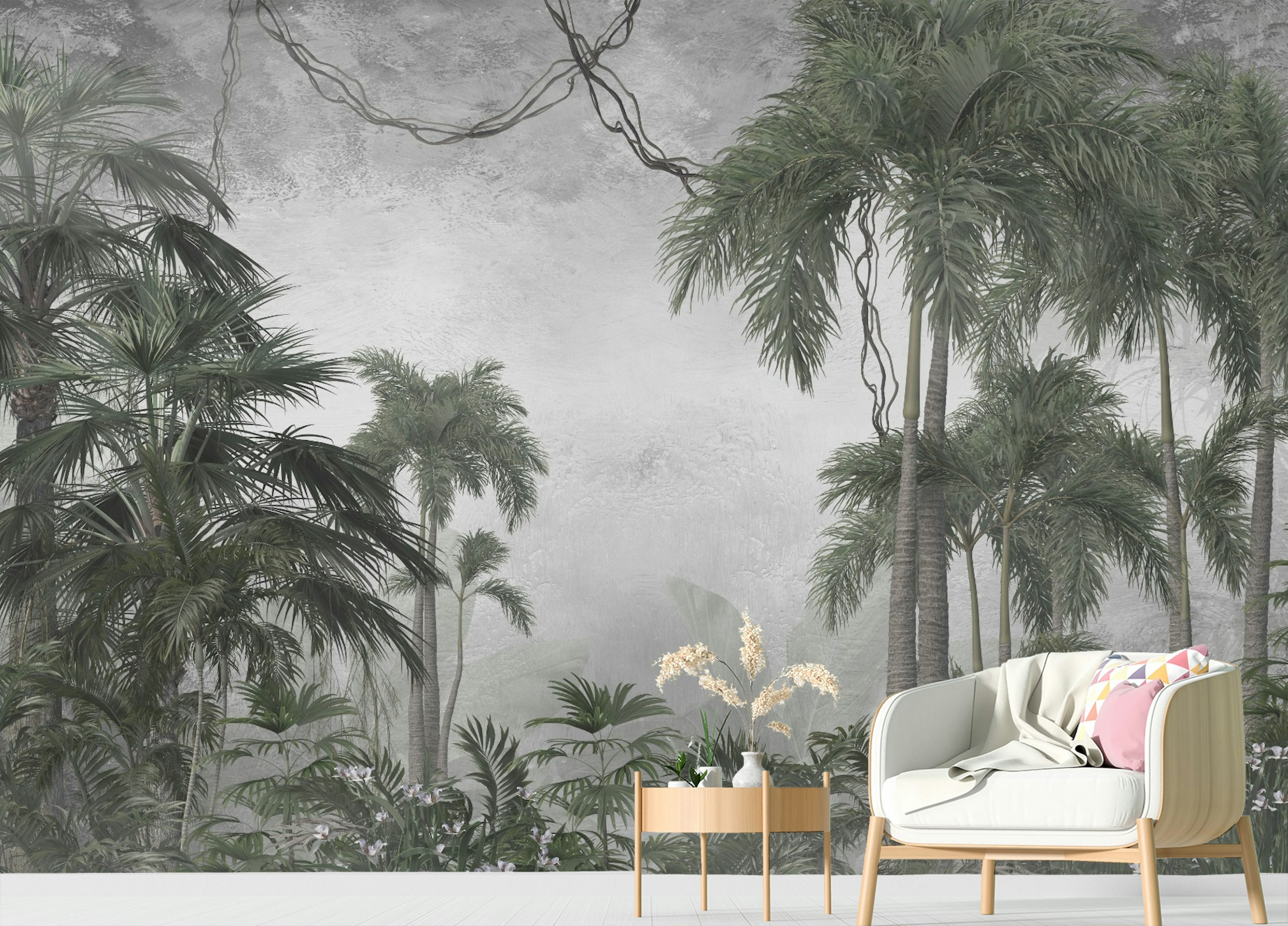 Peel and Stick Foggy Forest Tropical Big Palm Banana Tree Wall Murals