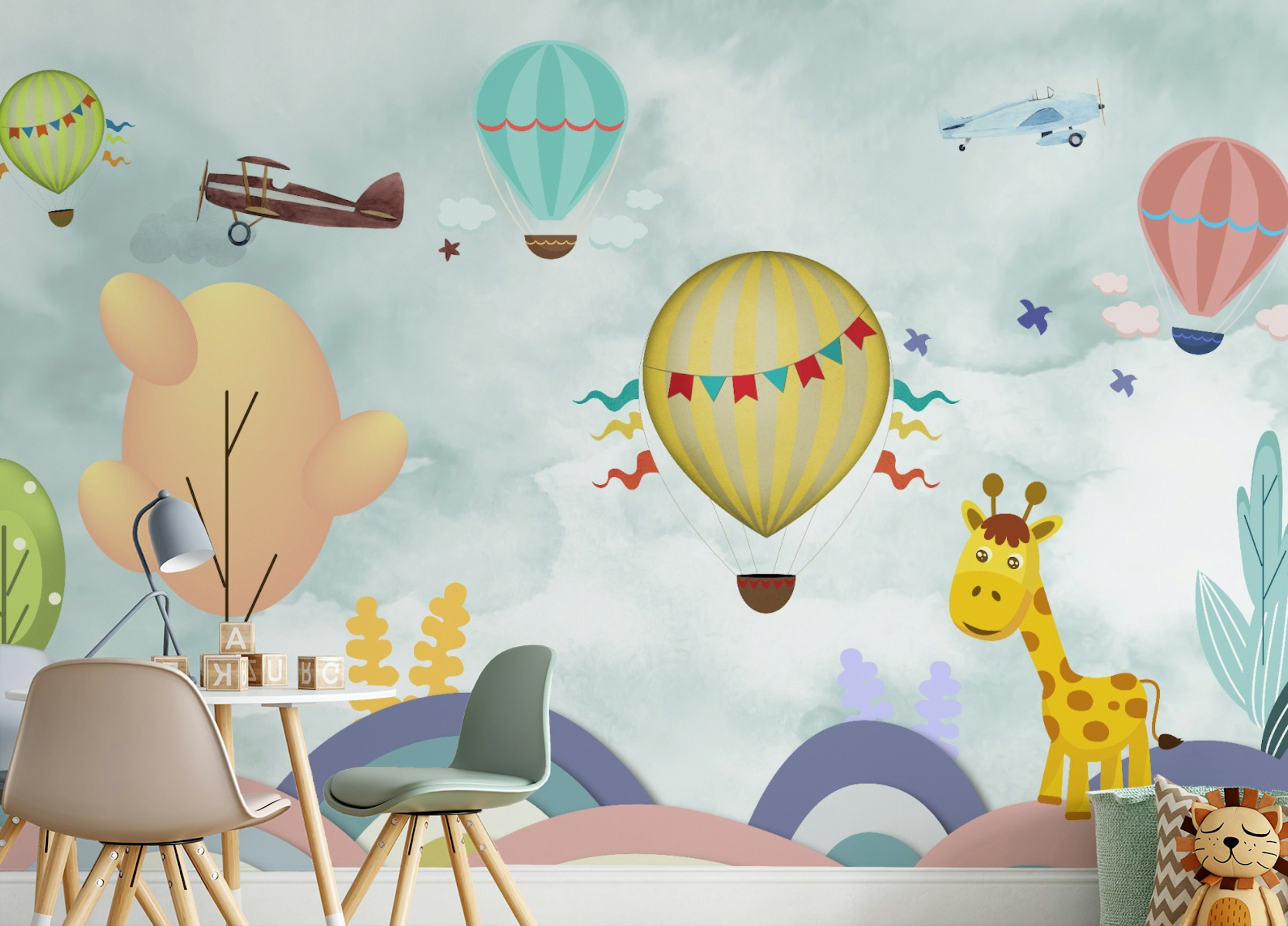 Peel and Stick Balloon & Multicolor Cartoon Wallpaper for Walls