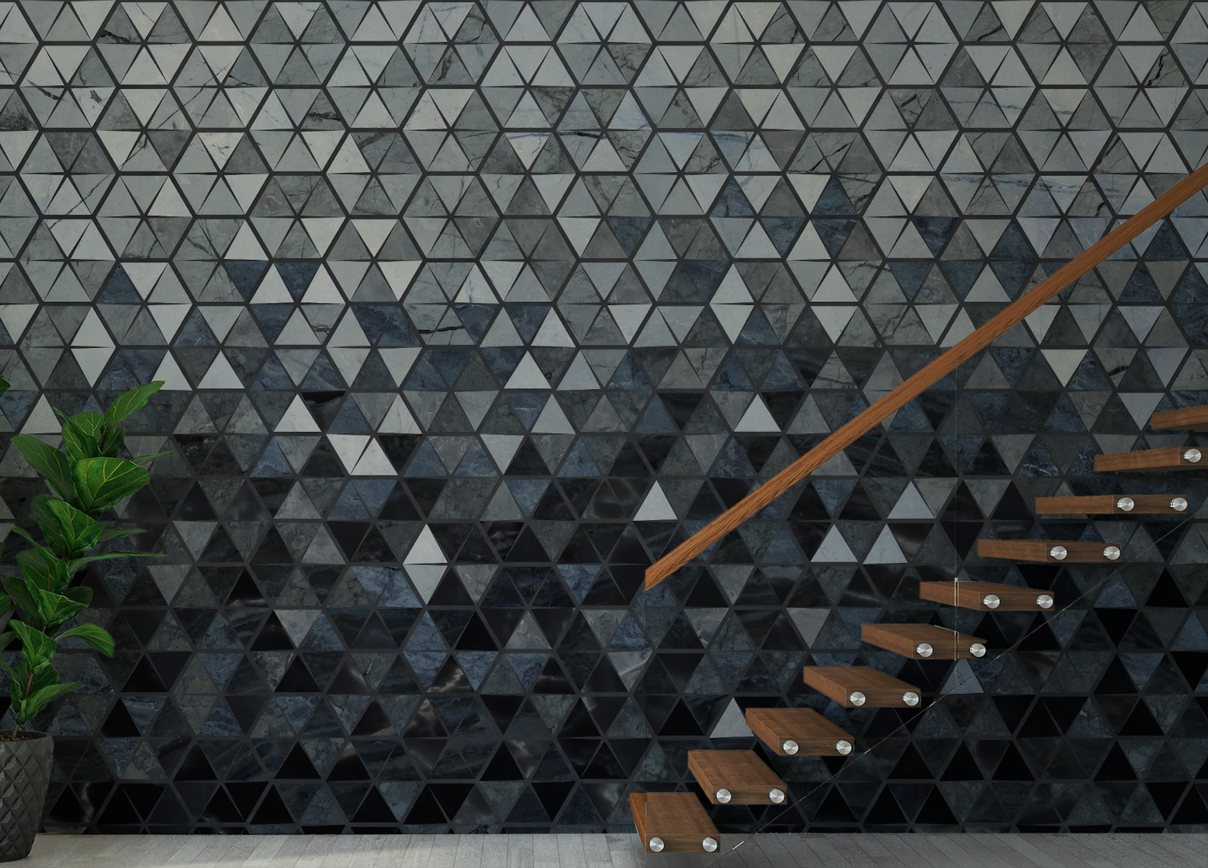 Custom made Blue Geometrical Abstract Triangle Wallpaper