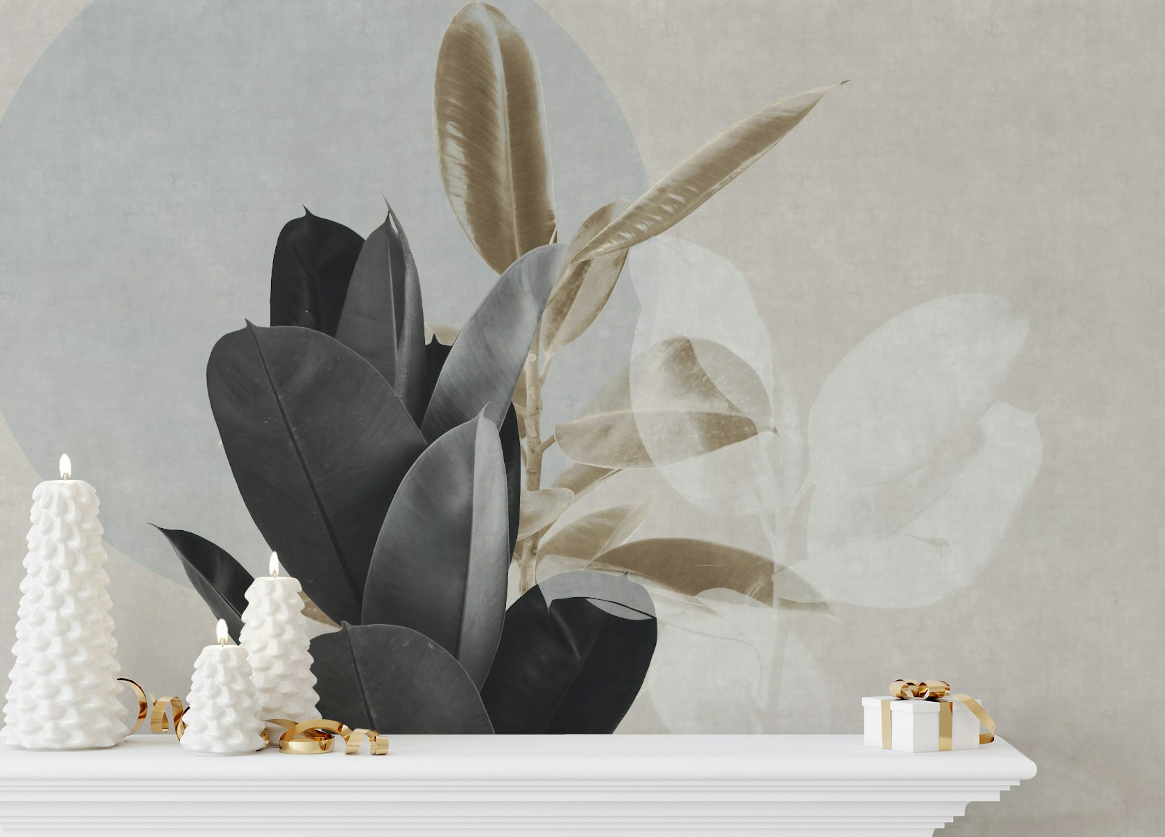 Custom made Abstract Black and Beige Leaves Wallpaper