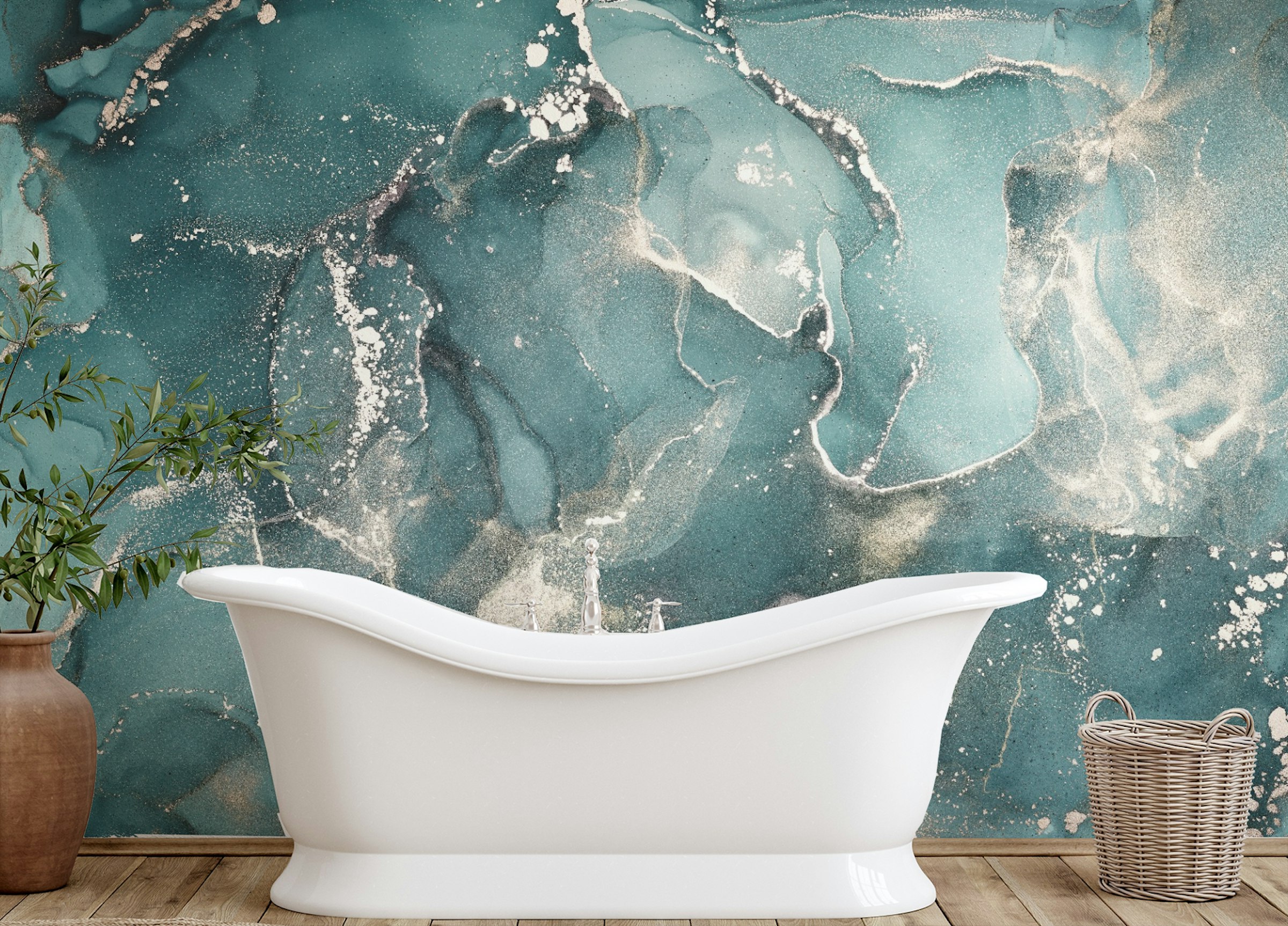 Peel and Stick Aquatic Teal Marble Wallpaper Murals