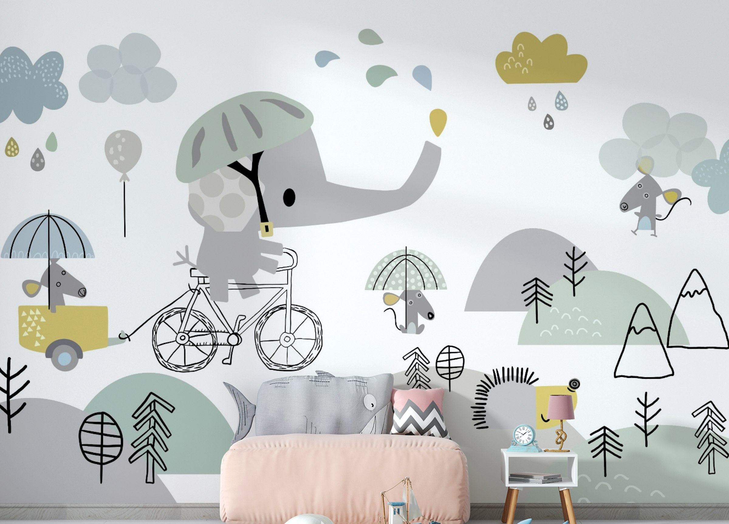 Peel and Stick Peel and Stick Cute Elephant On Bicycle kids Wallpaper