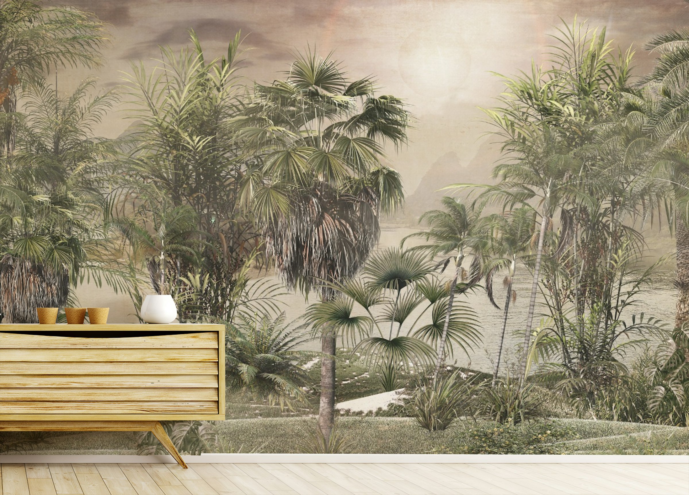 Peel and Stick Tropical Design Foggy Rainforest Sunny Day Wall Murals