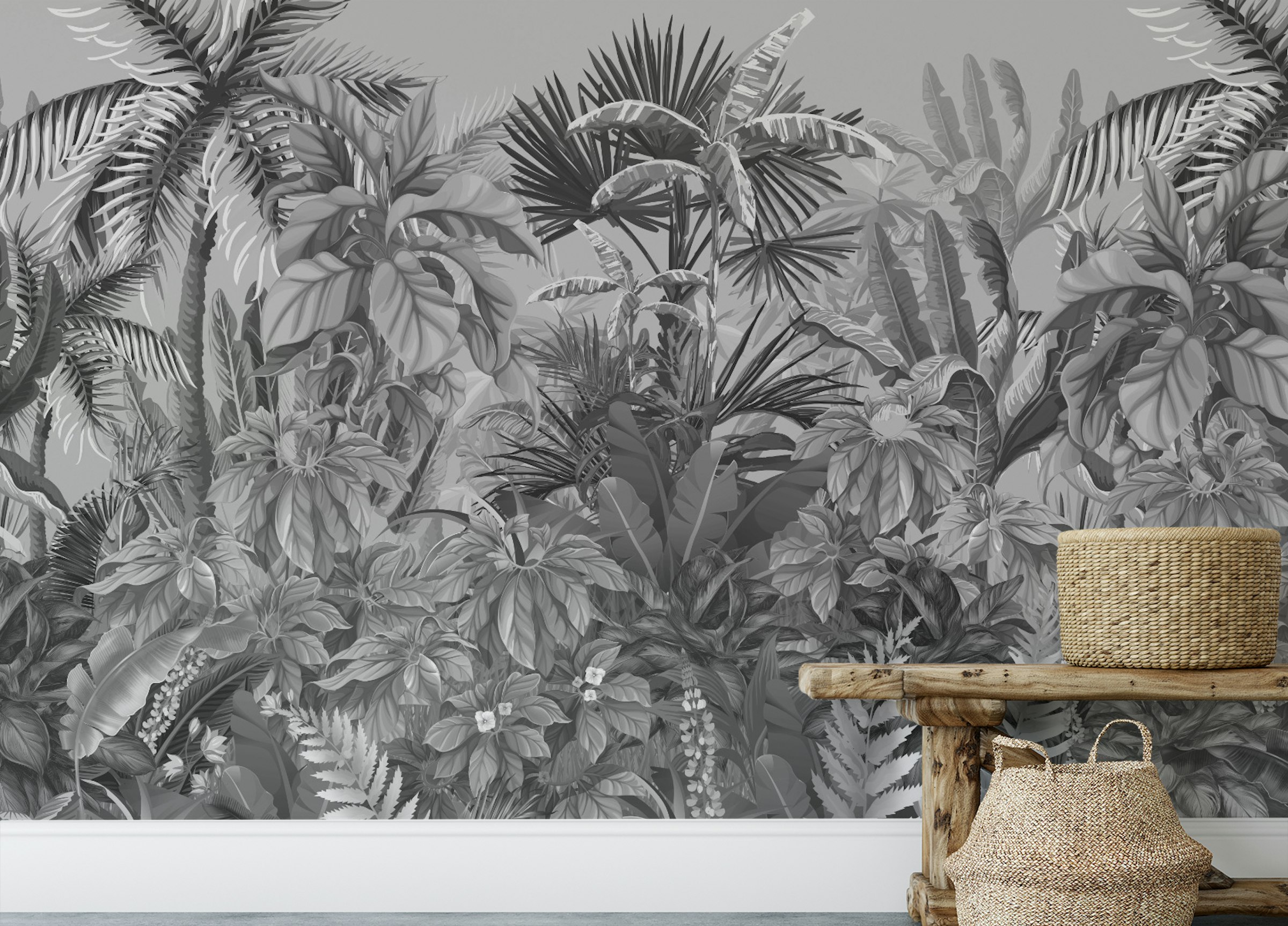Peel and Stick Smokey Grey Tropical Forest Wallpaper Murals