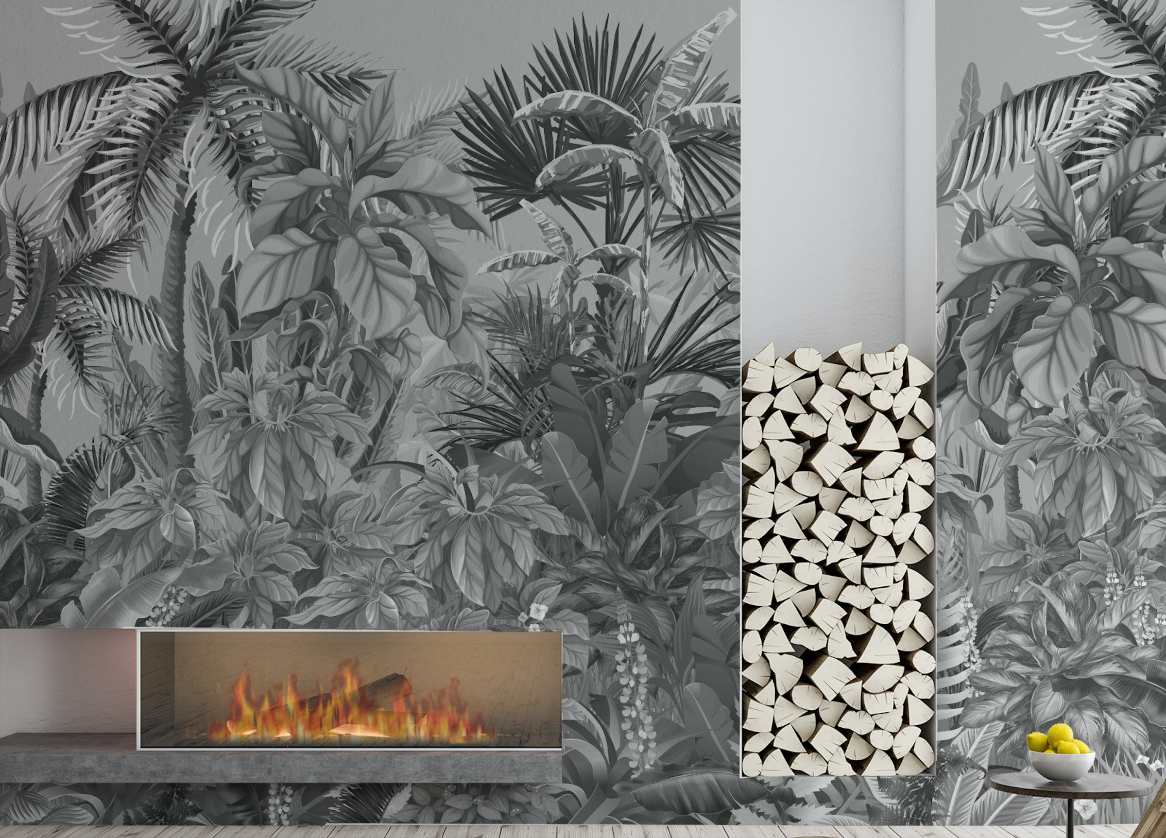 Custom made Smokey Grey Tropical Forest Wallpaper Murals