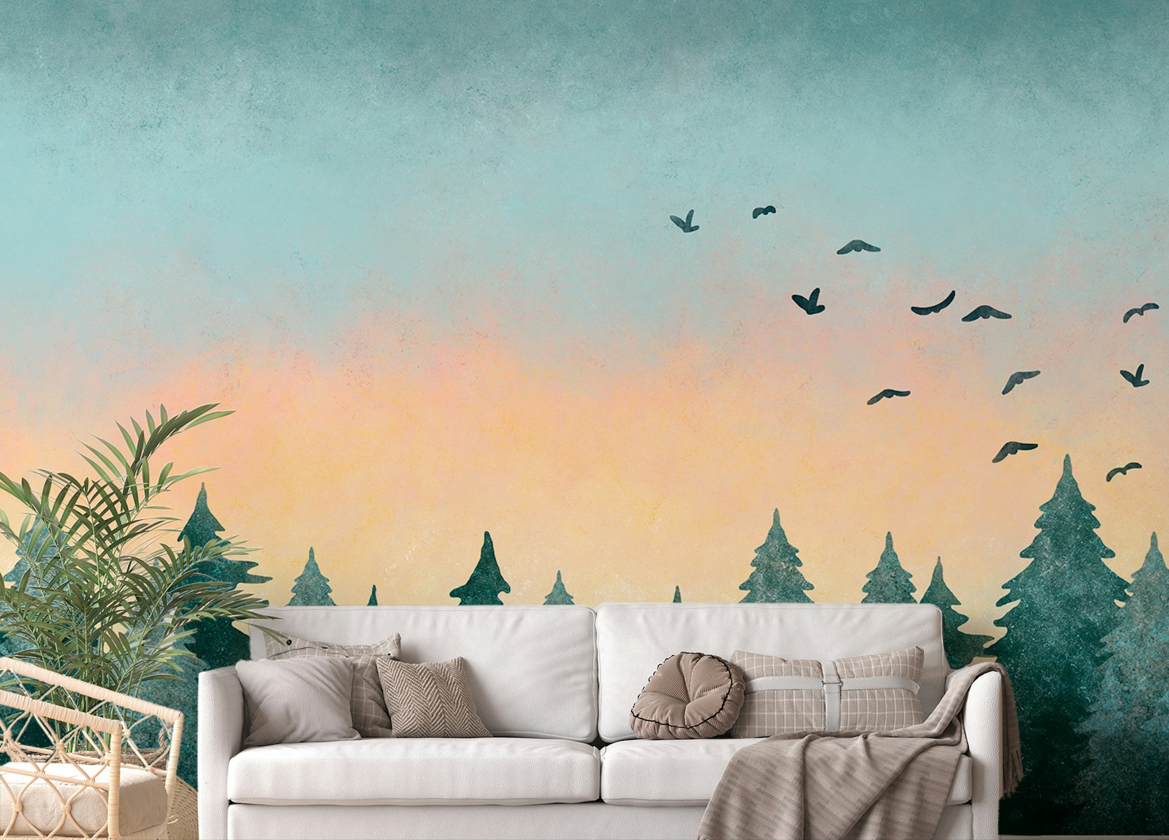 Peel and Stick Watercolour Sunset Tropical Scenic Wallpaper Mural