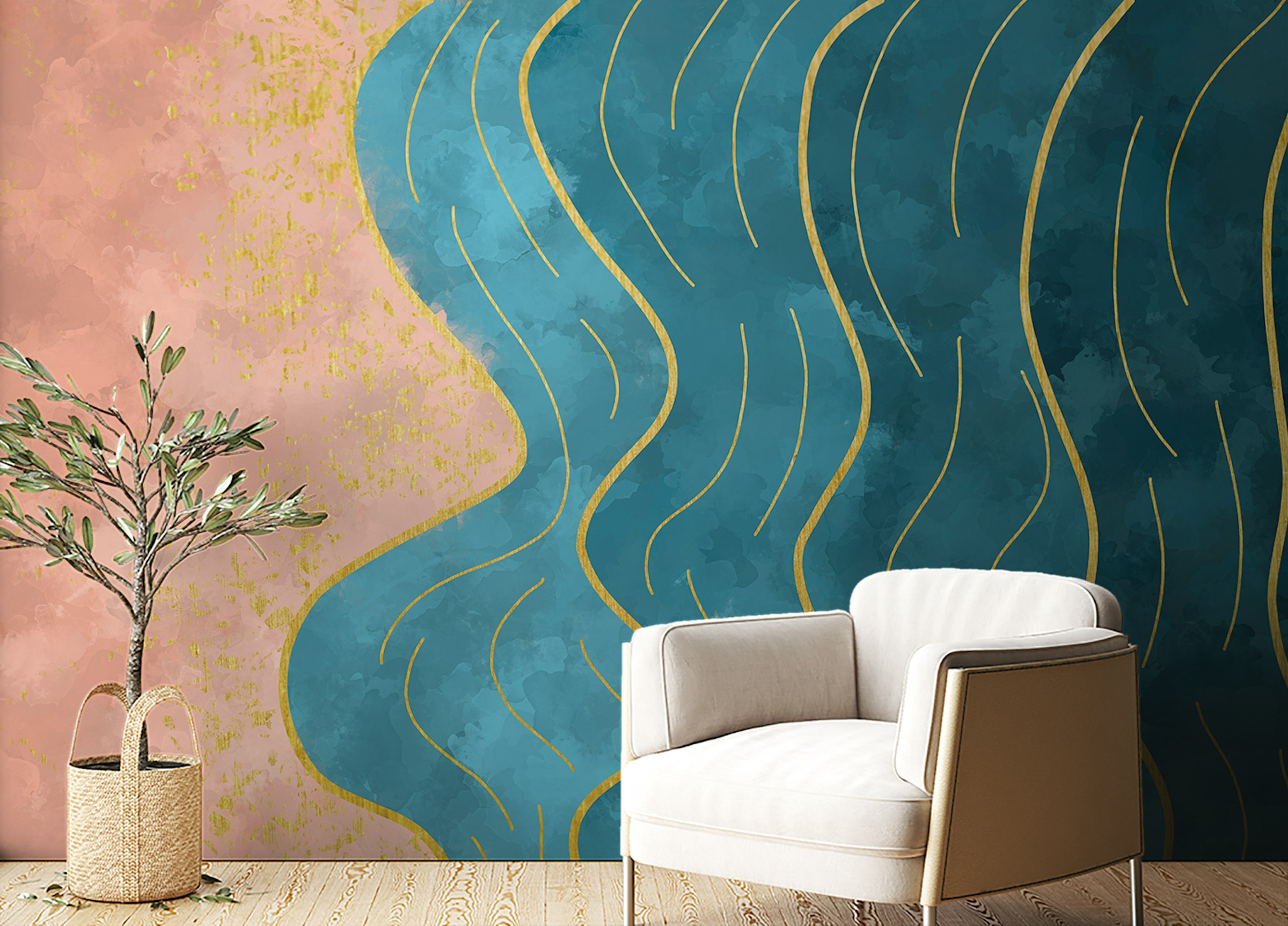 Peel and Stick Abstract Watercolour Wave Wallpaper Murals