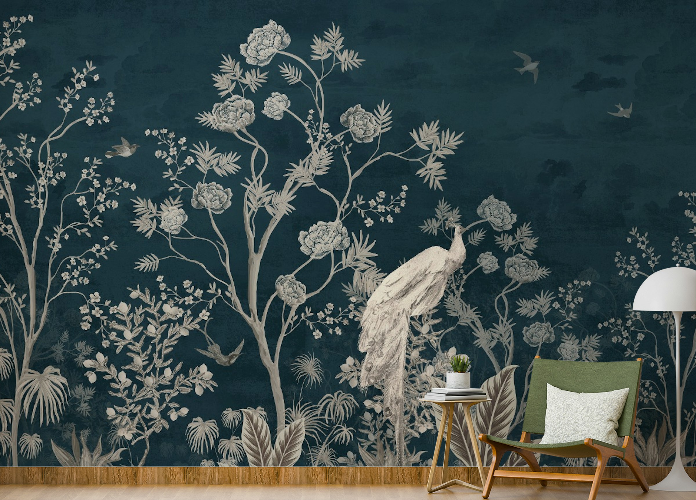 Peel and Stick Blue Chinoiserie Blossom Peel and Stick Wallpaper