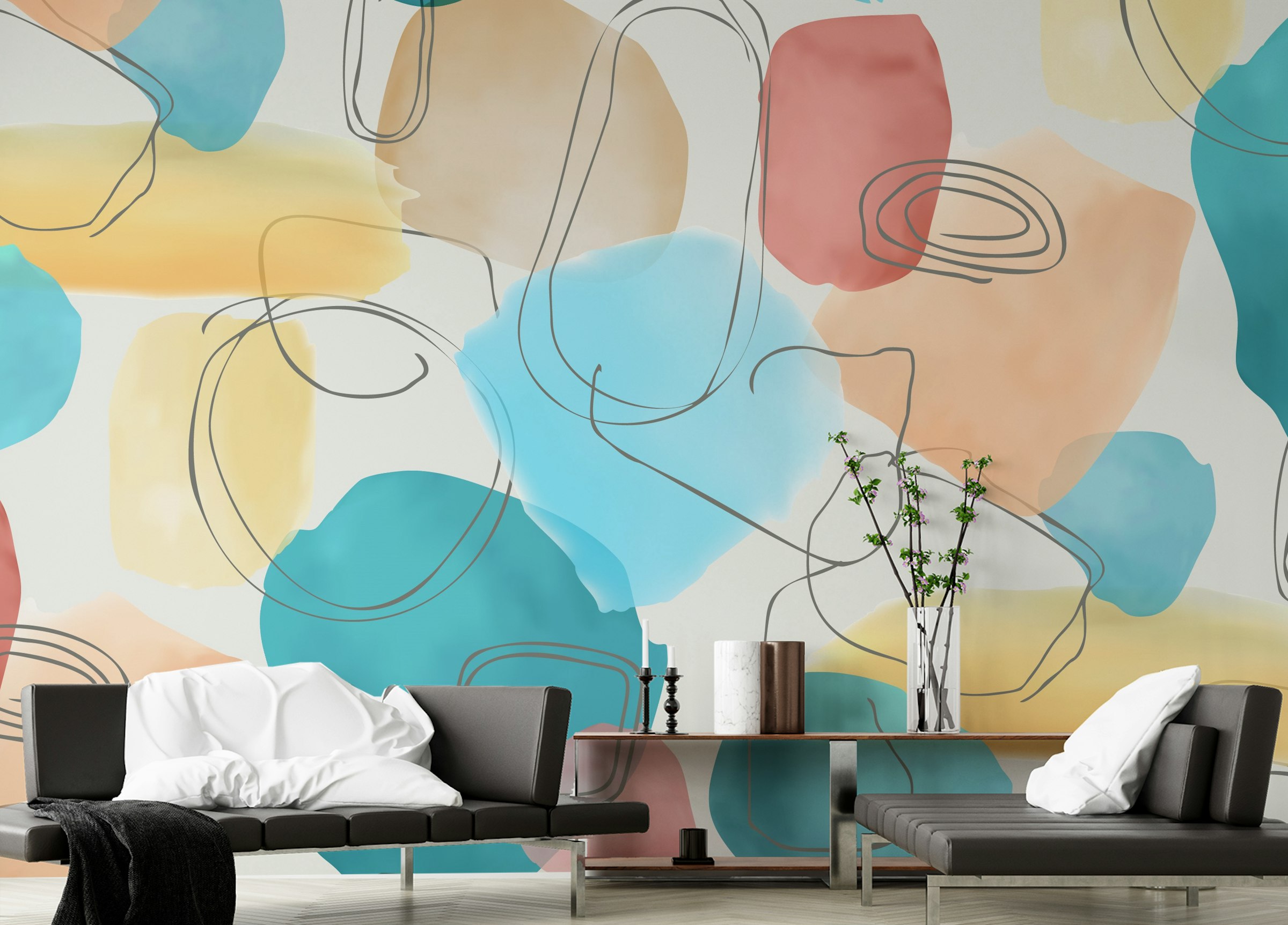 Peel and Stick Abstract Design in Watercolor Wall Murals