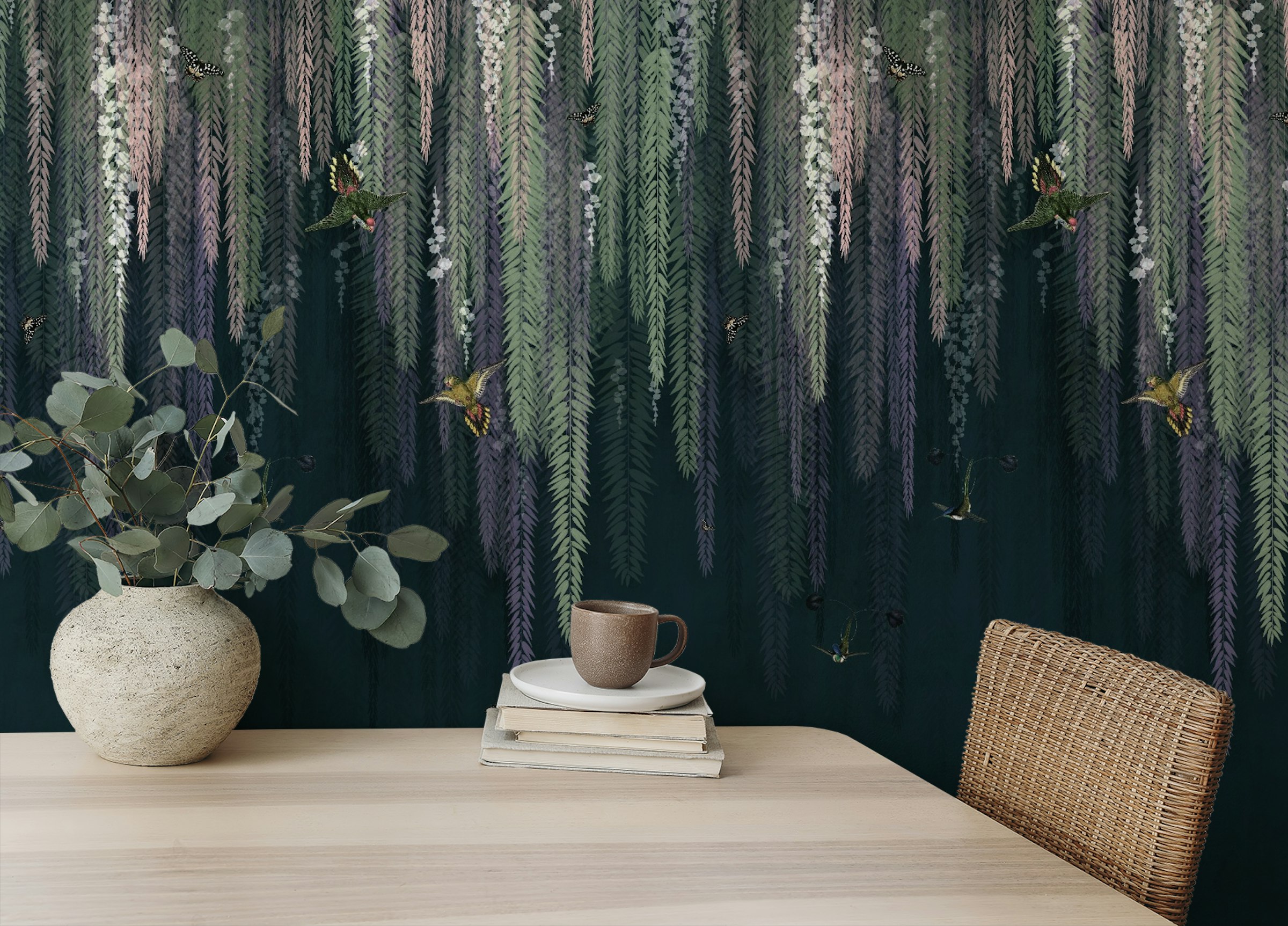 Peel and Stick Green Hanging Leaves Birds Wall Murals Wallpaper