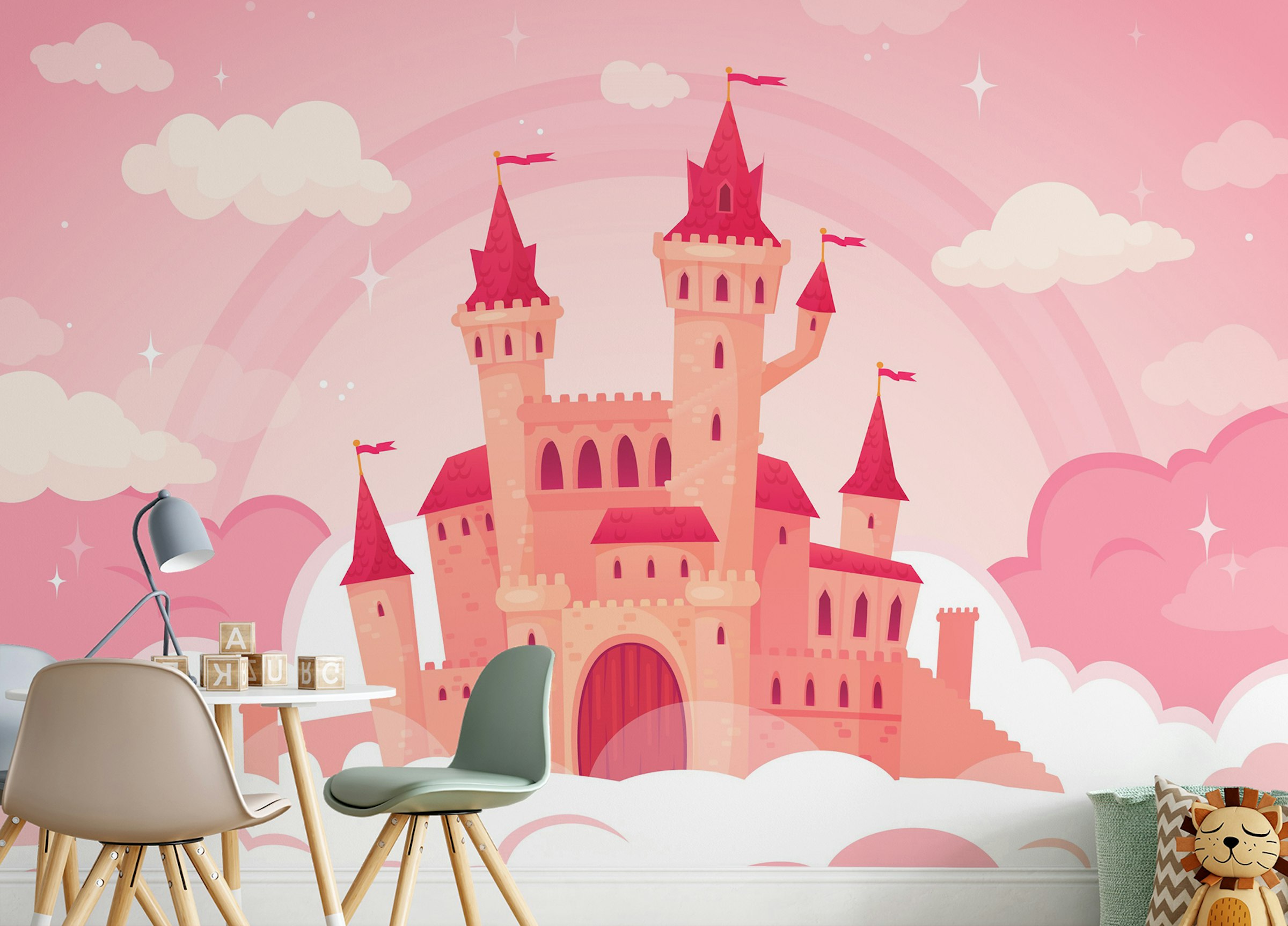 Peel and Stick Whimsical Cloud Castle Cartoon Murals
