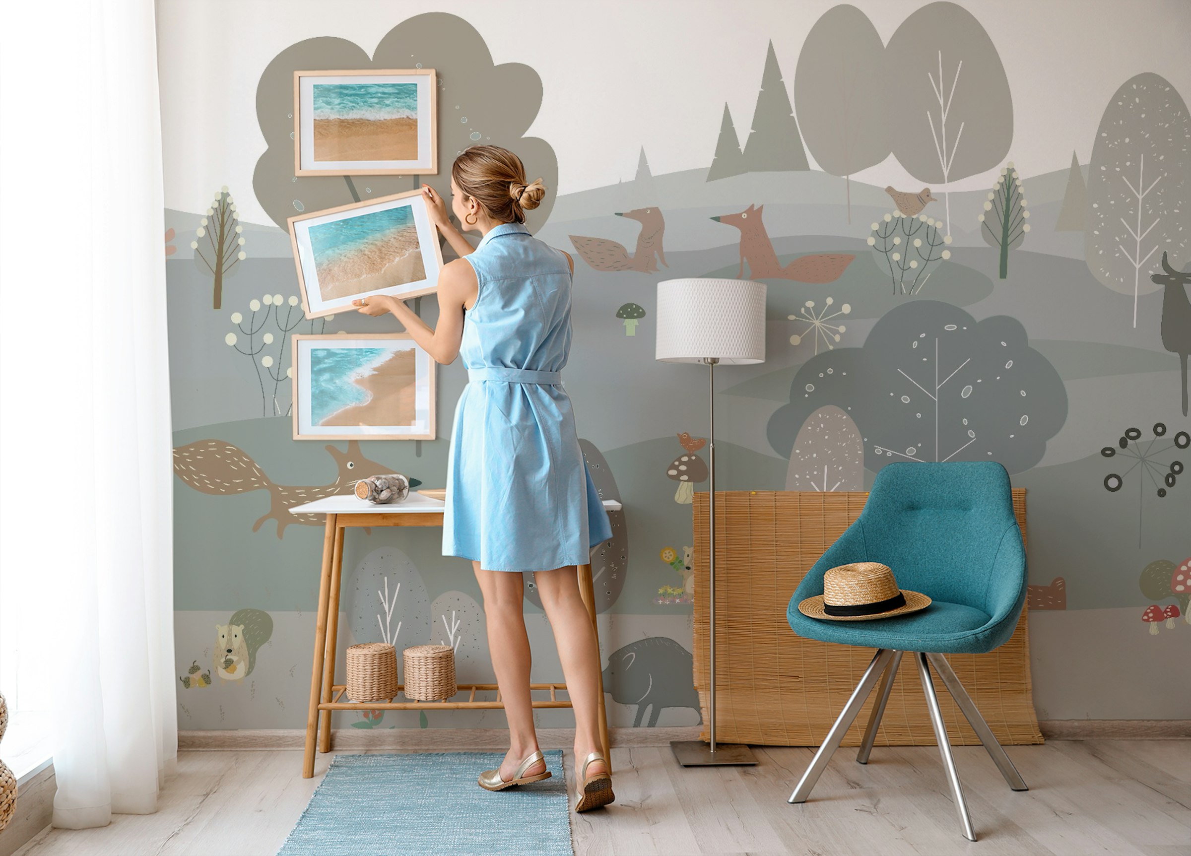 Peel and Stick Scandinavian Design Featuring Forest Animals Wallpapers