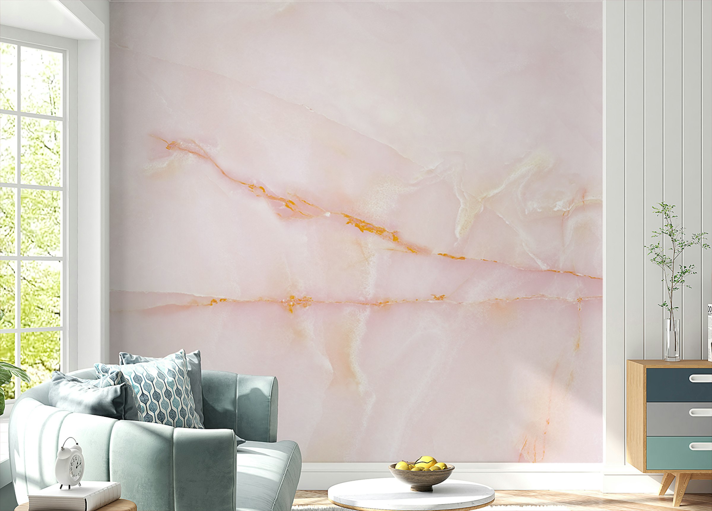 Peel and Stick Blushing Pink Onyx Marble Wallpaper Murals