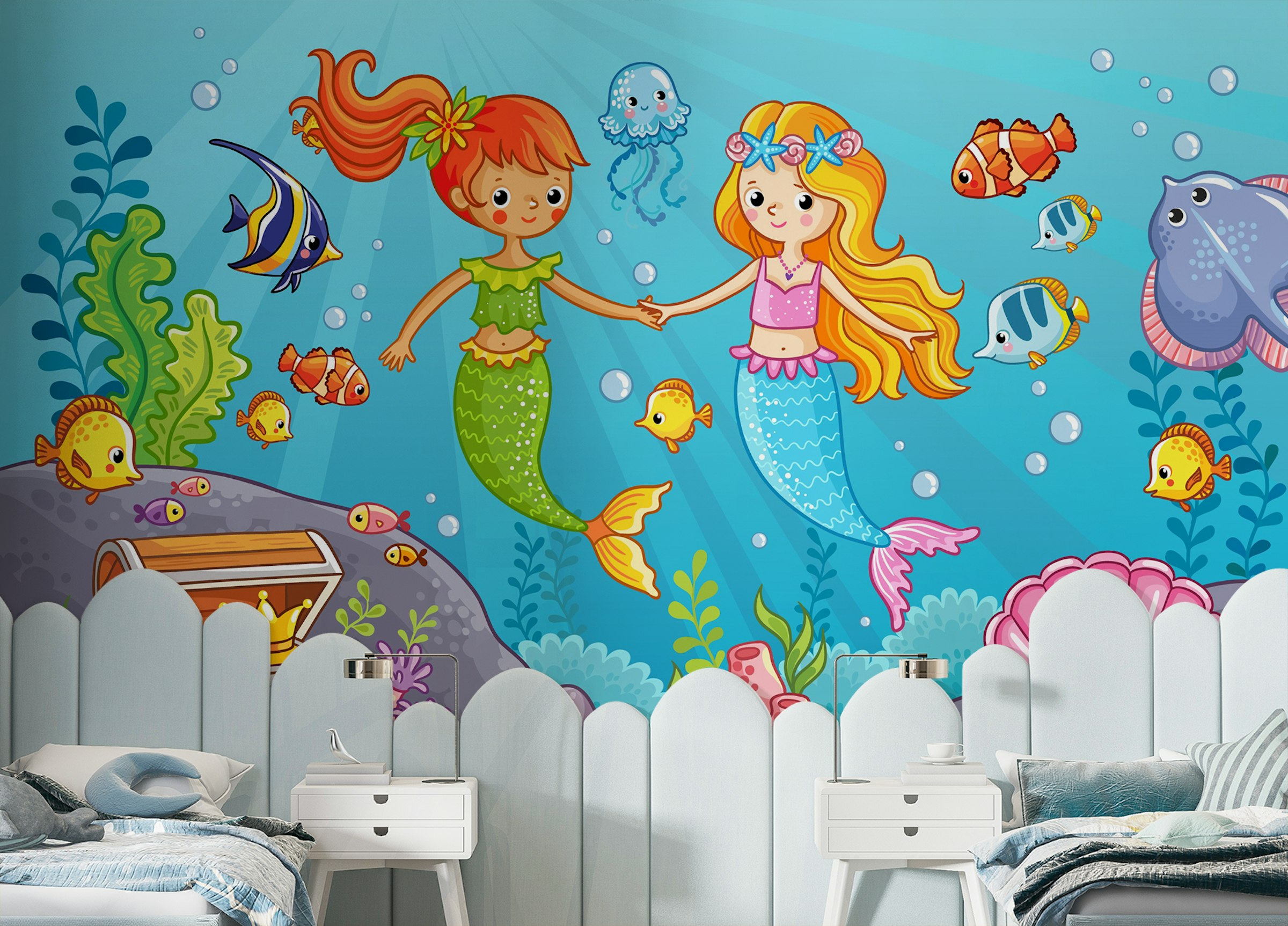 Peel and Stick Aqua Alliance Mermaid Best Friend Wallpaper Mural