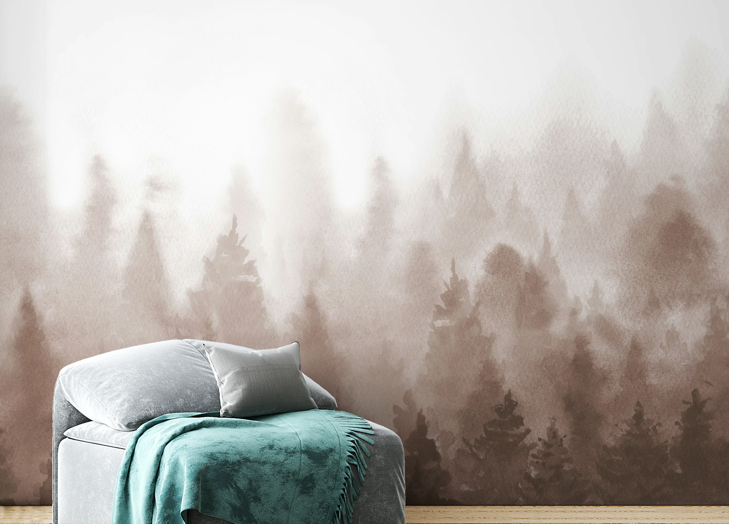 Peel and Stick Brown Watercolor Painted Pine Forest Wallpaper