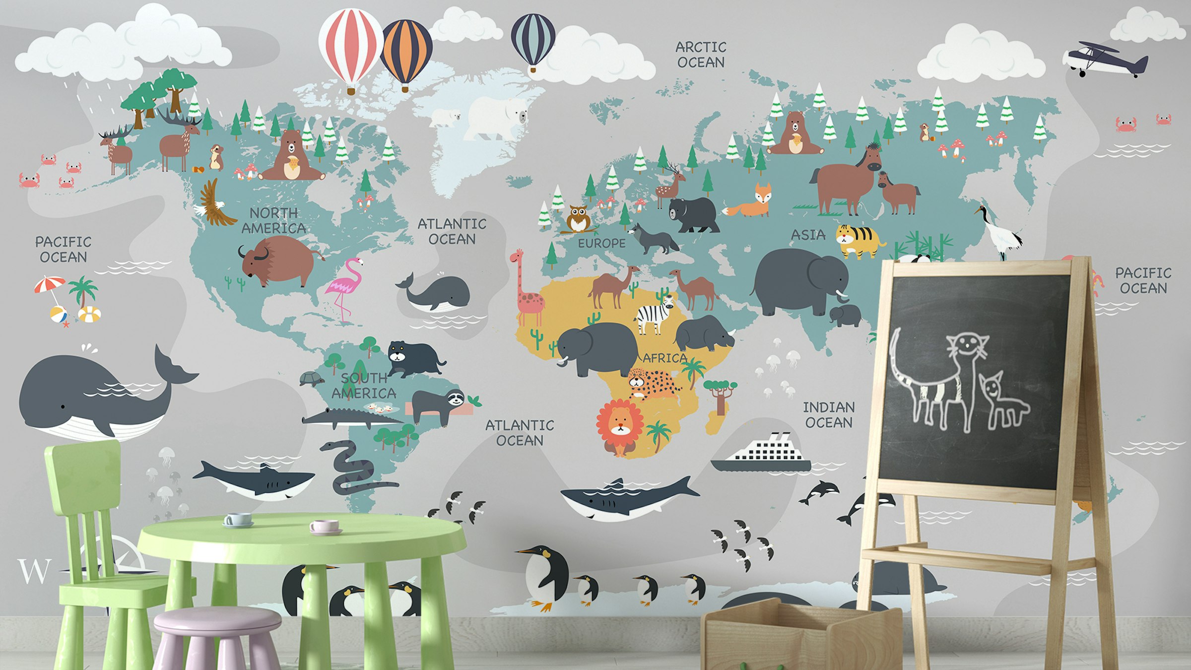 cute world map mural