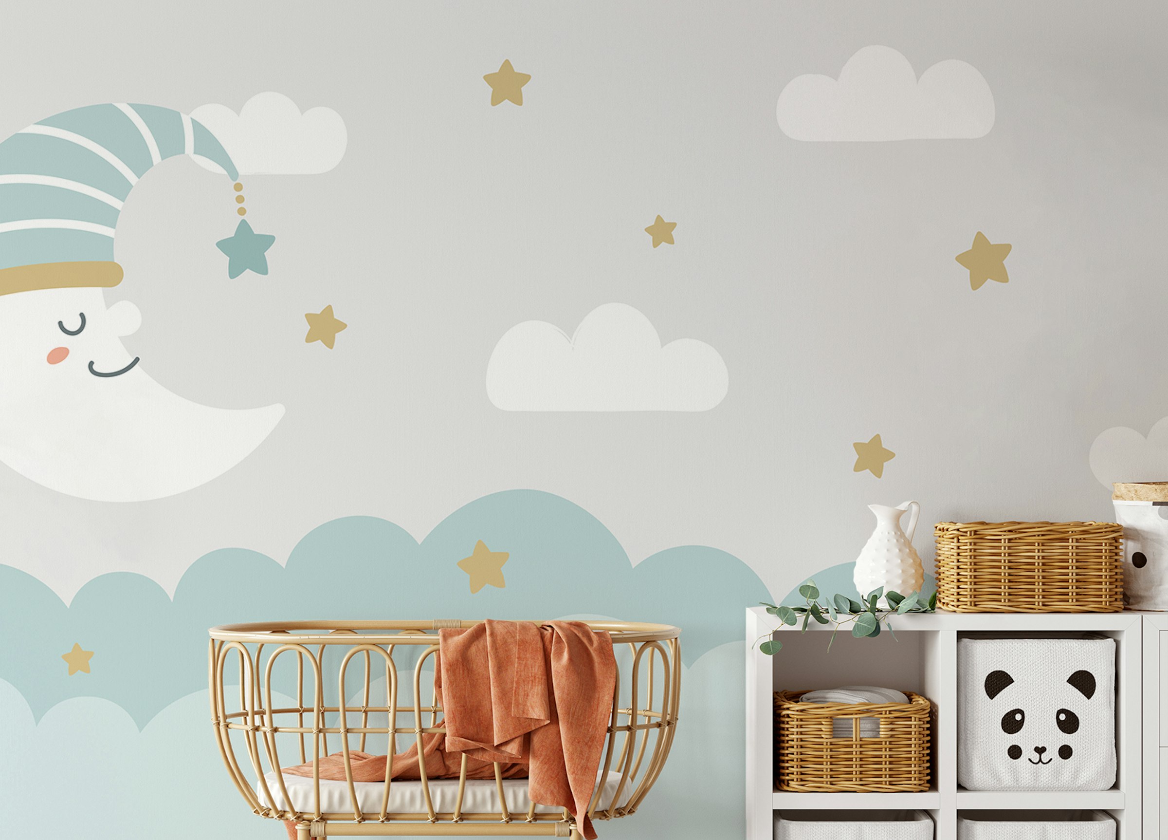 Peel and Stick Cresent Moon and Clouds Wall Murals