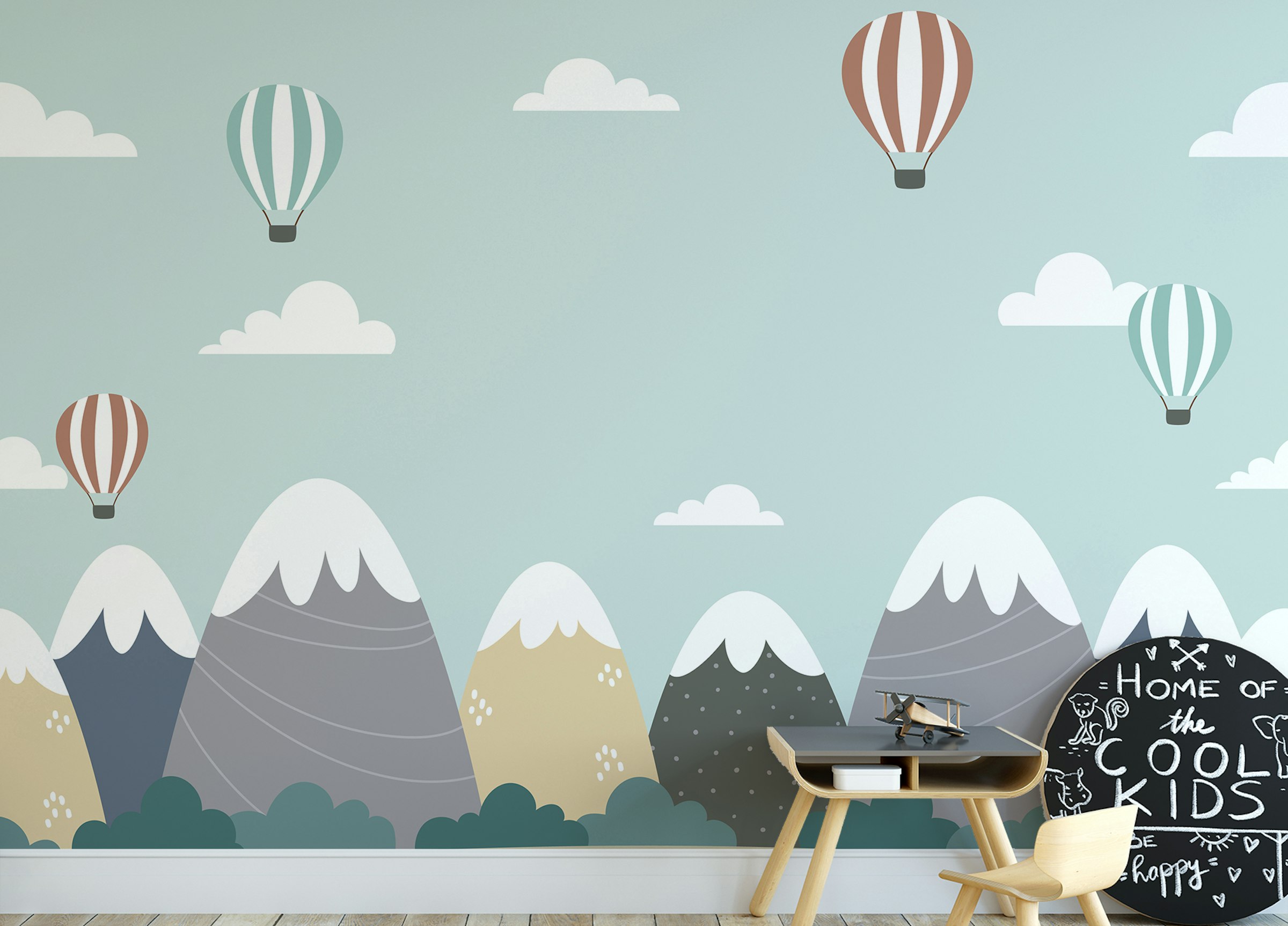 Peel and Stick Mountain and Hot Air Ballons Wall Murals