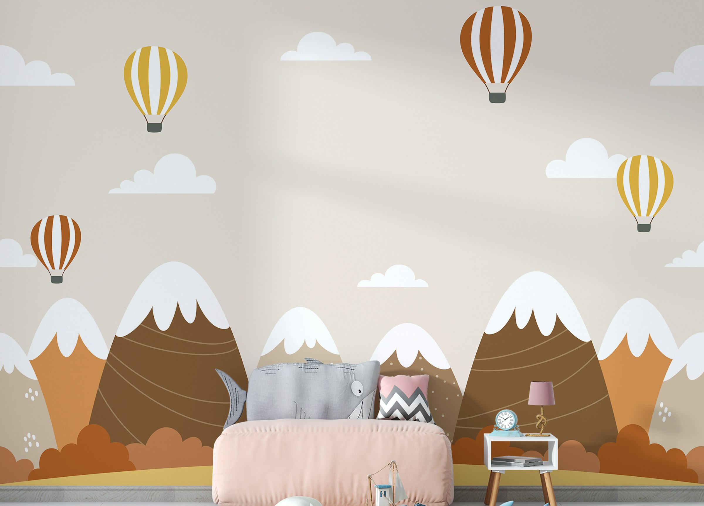 Peel and Stick Autumn Landscape with Hot Air Balloons Wallpaper Murals