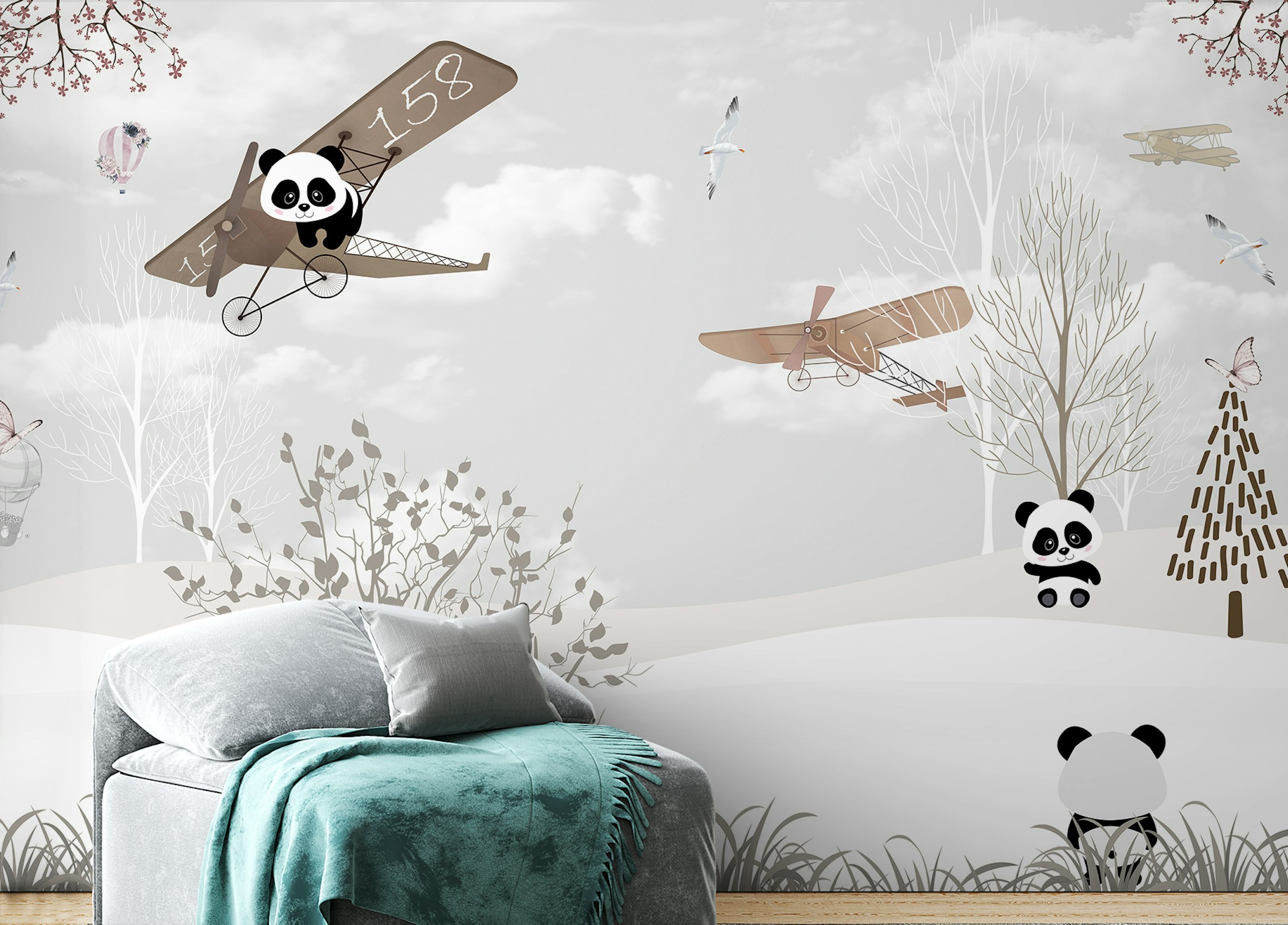 Peel and Stick Snowy Panda Wings of Wonder Wallpaper Murals