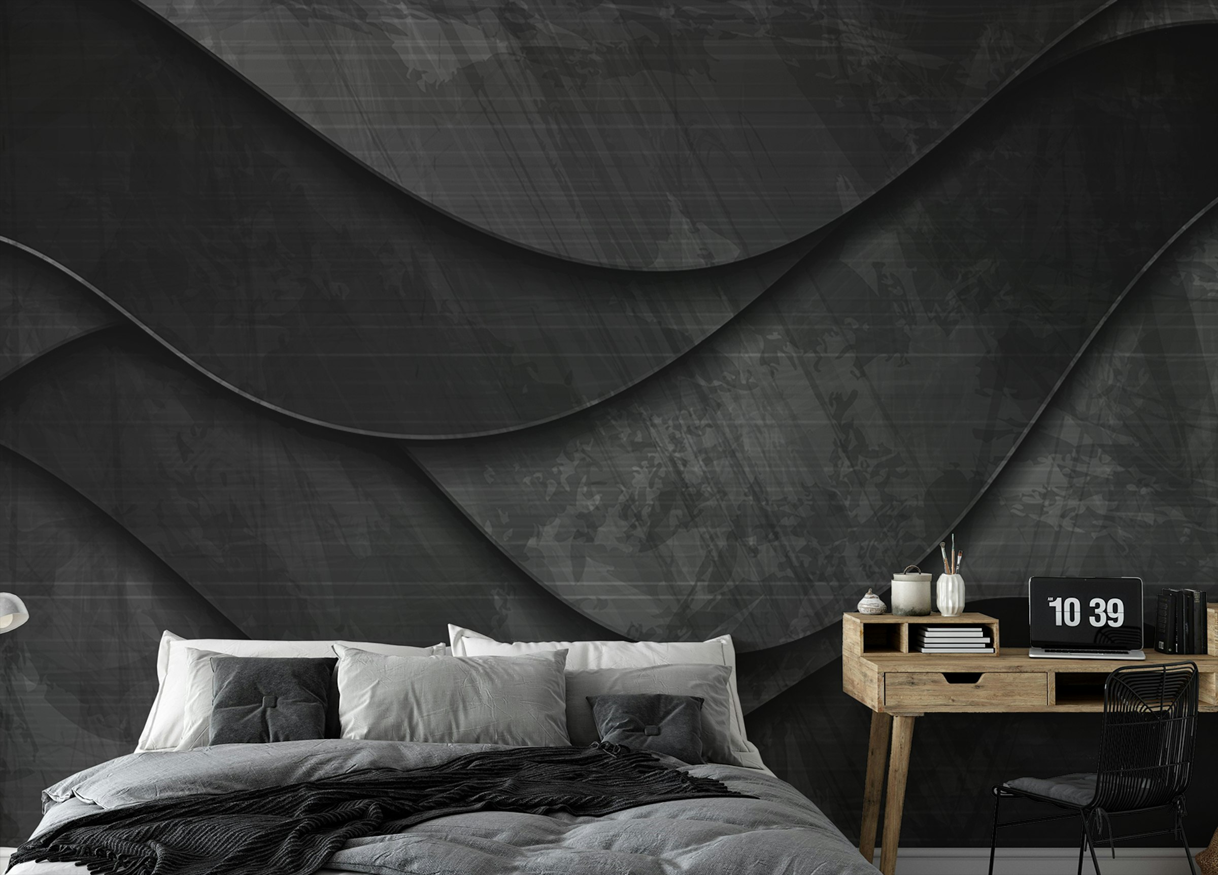 Custom made Sleek Black 3D Wave Wall Murals