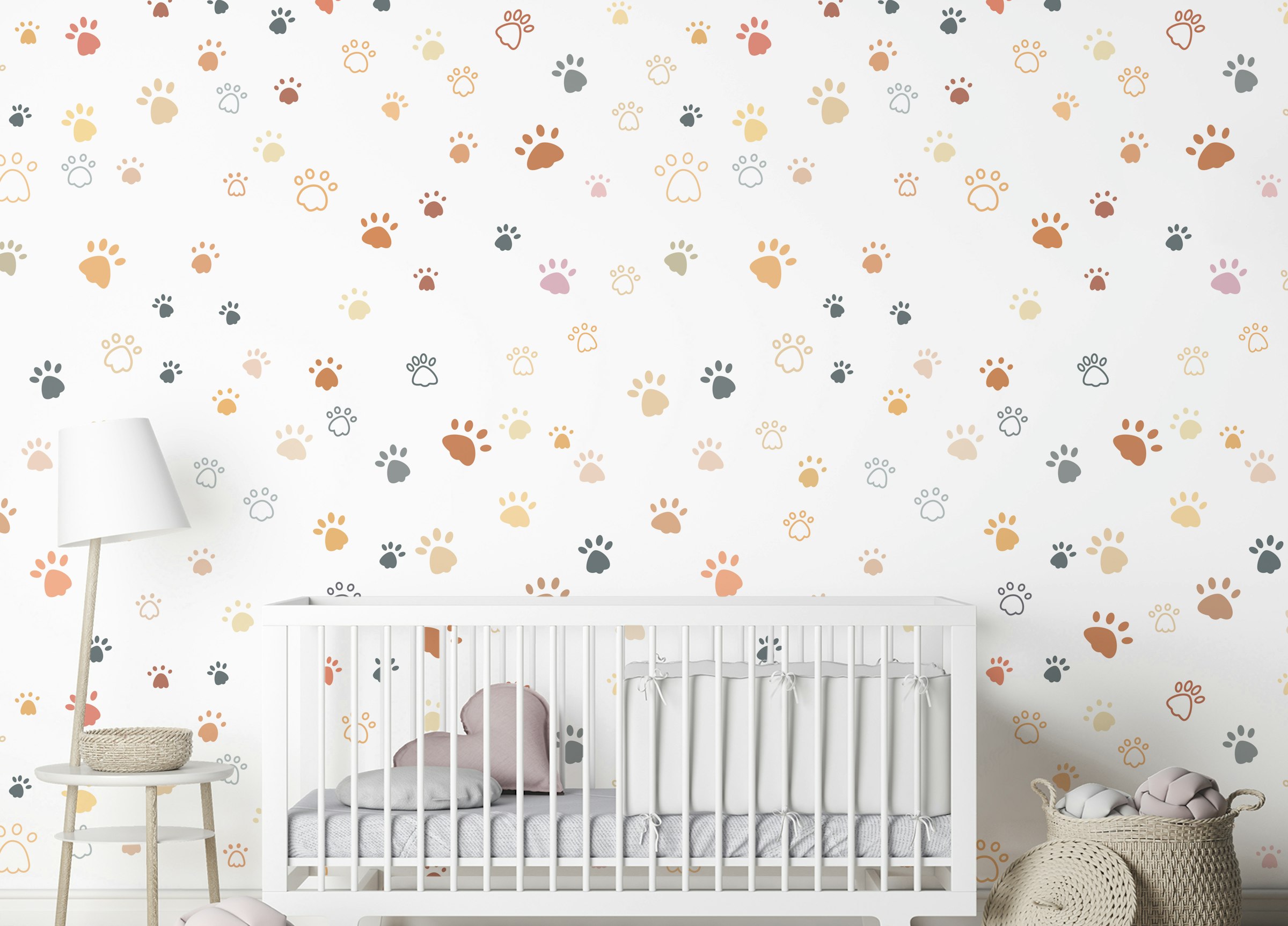 Peel and Stick Cat Paw Print Colored Animal Footprints Repeat Pattern Wallpaper